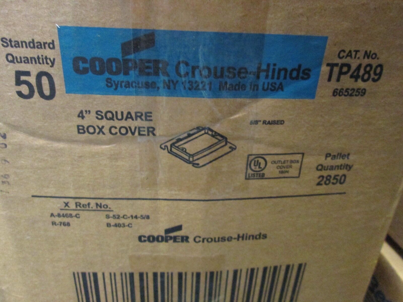 Crouse-Hinds Single Gang Box Cover TP489 8" Square Raised 5/8" *Approx 35* New