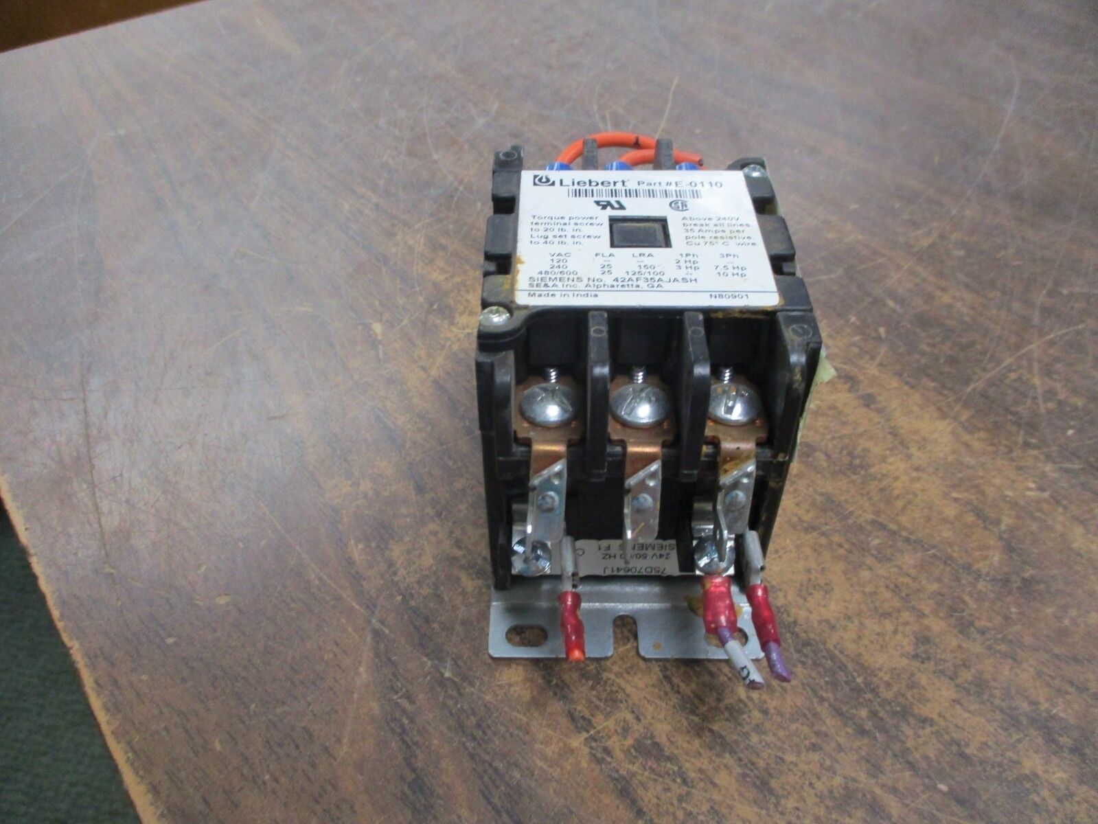 Liebert Contactor E-0110 24V Coil Used