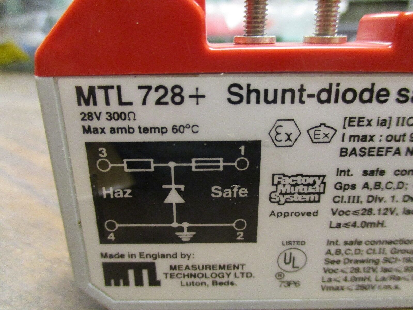 Measurement Technology Shunt-Diode Safety Barrier MTL728 28V Used