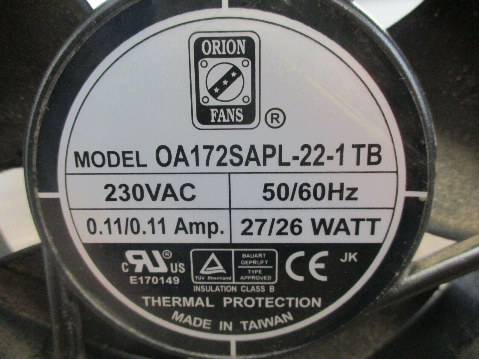 Orion Axial Fan OA172SAPL-22-1TB 230V 50/60Hz 0.11A 27/26W Used