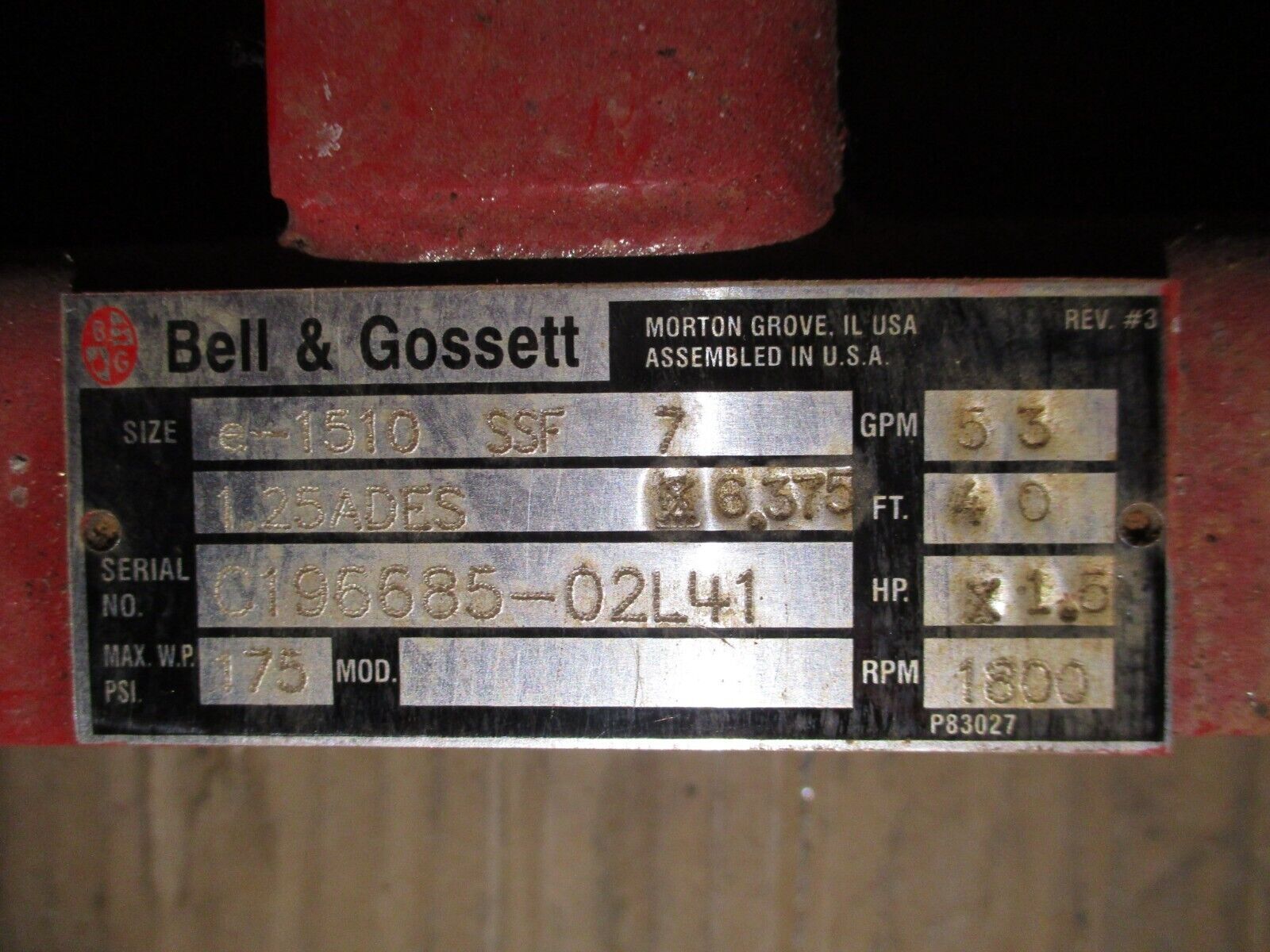Bell & Gossett Pump e-1510 SSF 7 1.25ADES 6.375 1.5HP 1800RPM 53GPM 40ft Head
