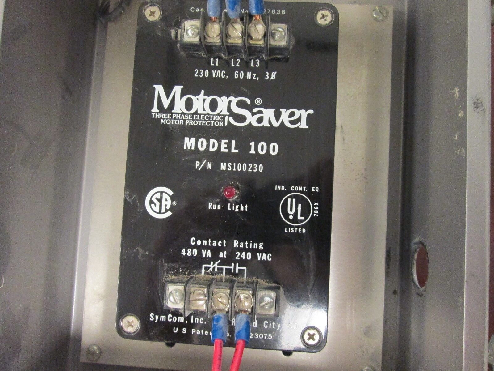 Motor Saver Model 100 MS100230 230VAC 60Hz 3Ph Used