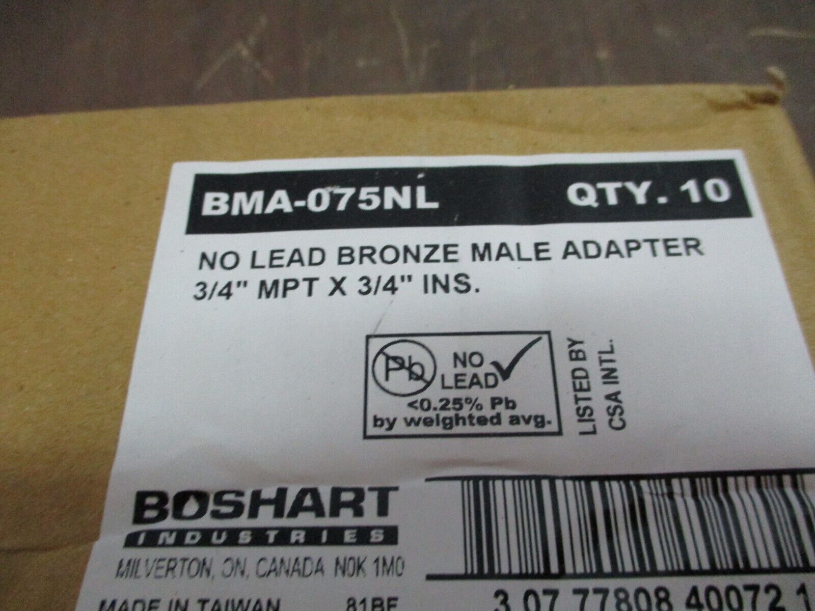 Boshart Bronze Male Adapter BMA-075NL 3/4" MPT x 3/4" Ins. No Lead *Box of 10*