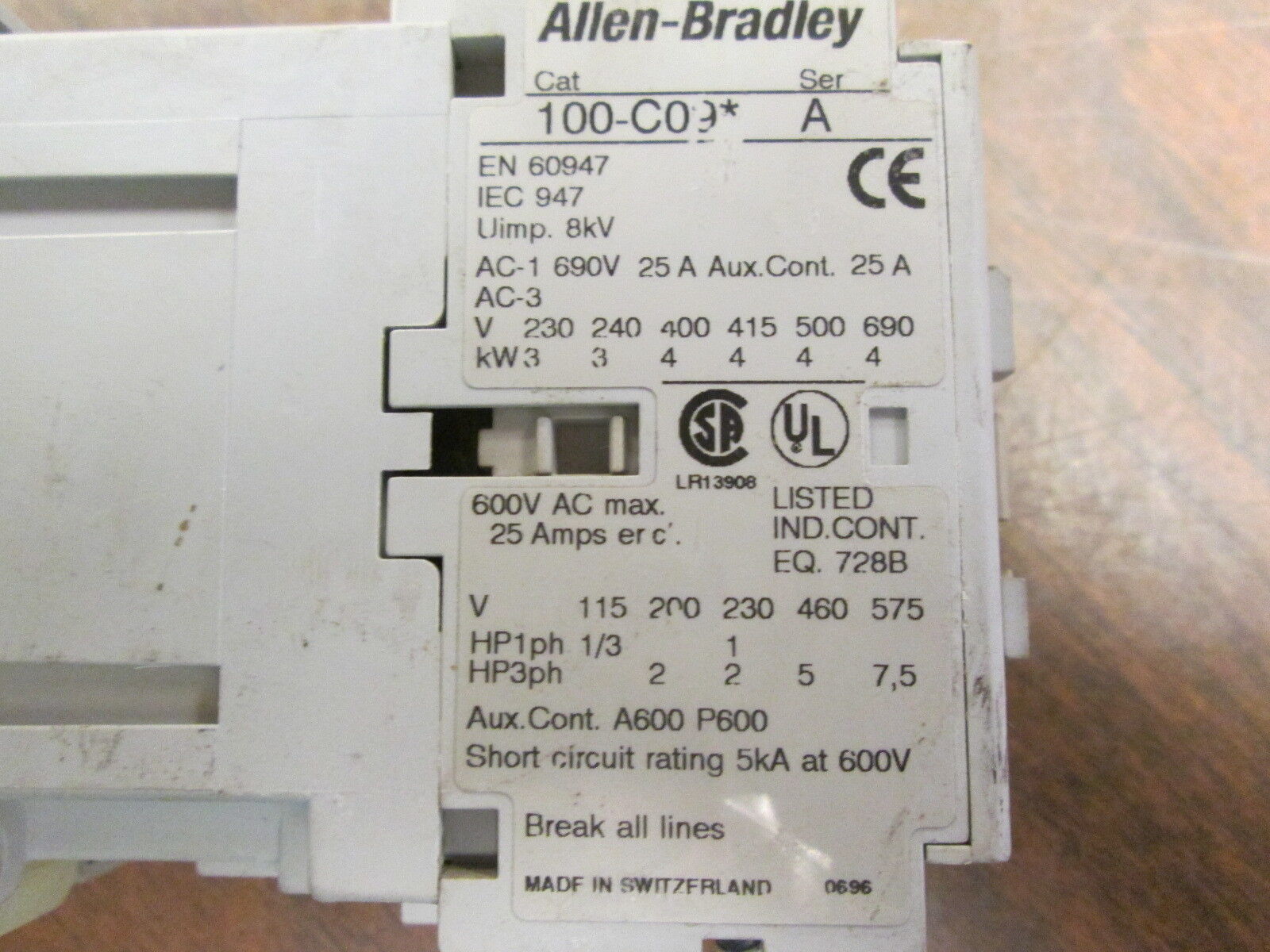 Allen-Bradley Contactor 100-C09* 120V Coil 25A 600V Used