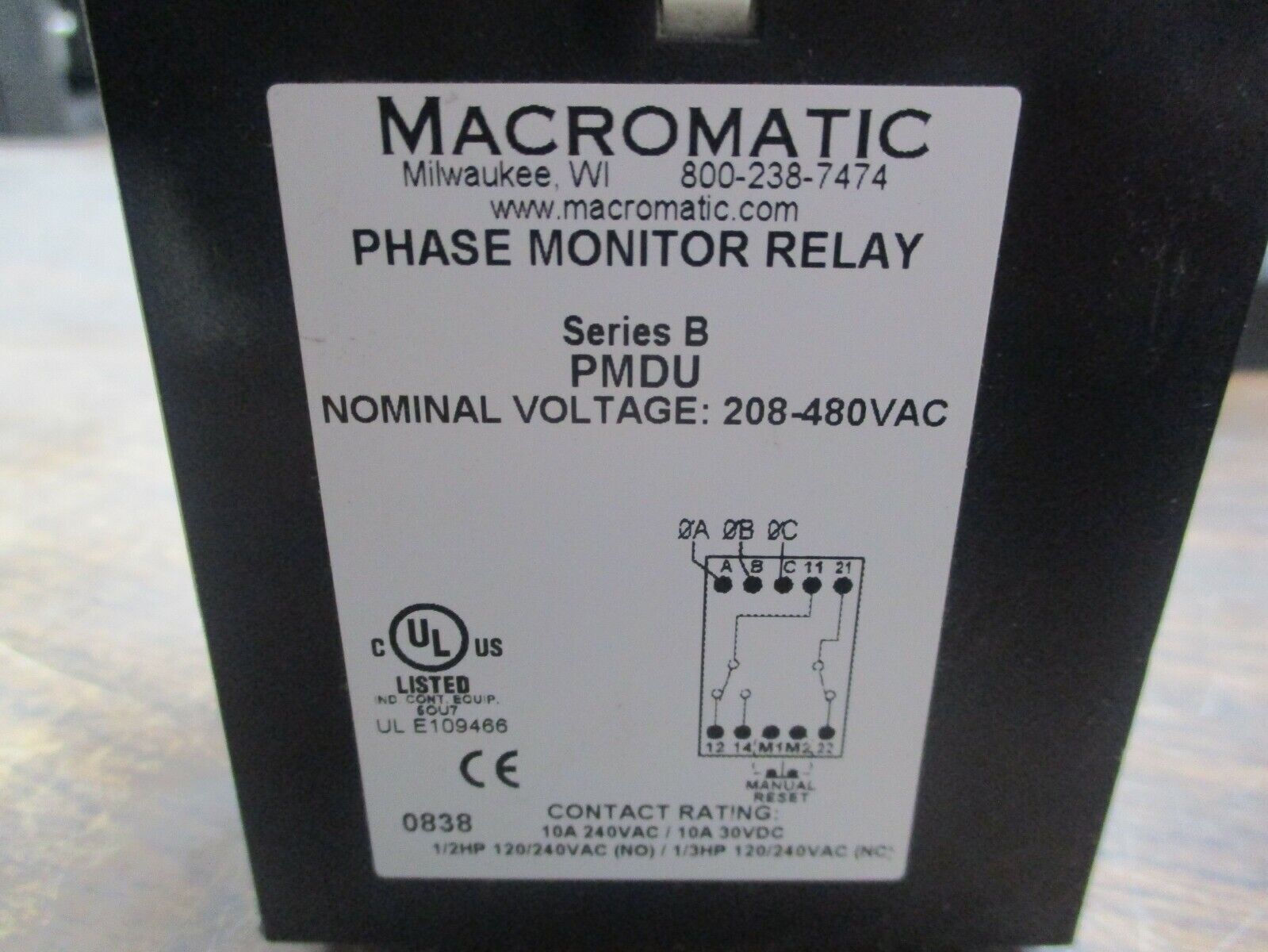Macromatic Phase Monitor Relay PMDU Ser. B 208-480VAC Used