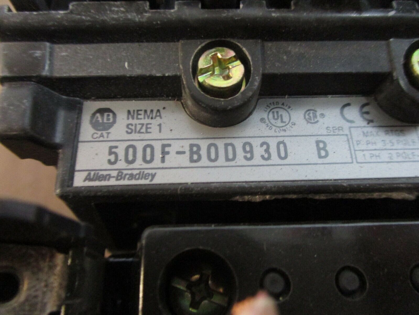 Allen-Bradley Size 1 Contactor 500F-BOD930 Ser. B 115-120V Coil 27A 600V Used