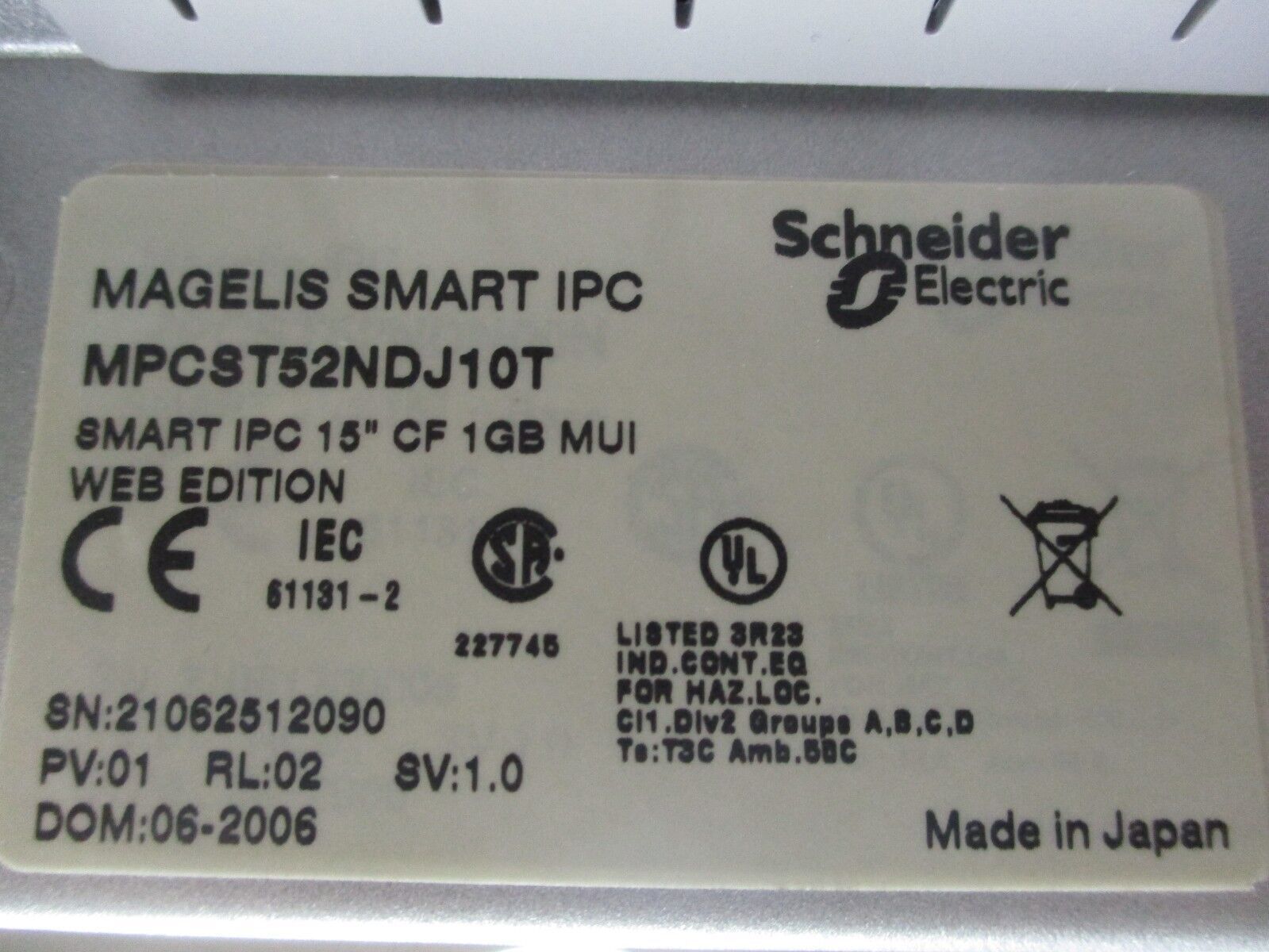 Schneider Electric Telemecanique Magelis Smart IPC MPCST52NDJ10T 15" 1GB MUI 90W