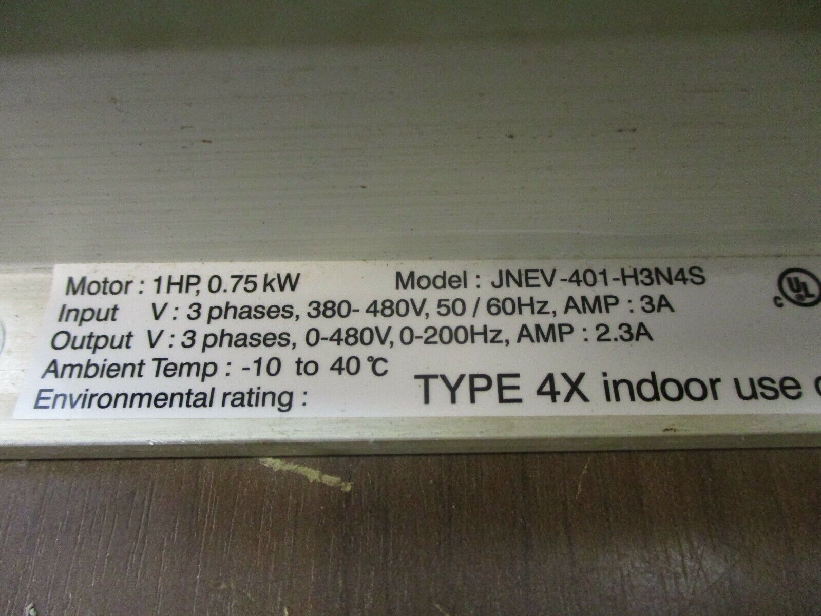 TECO AC Drive JNEV-401-H3N4S 1HP 3Ph Type 4X Enclosure Used