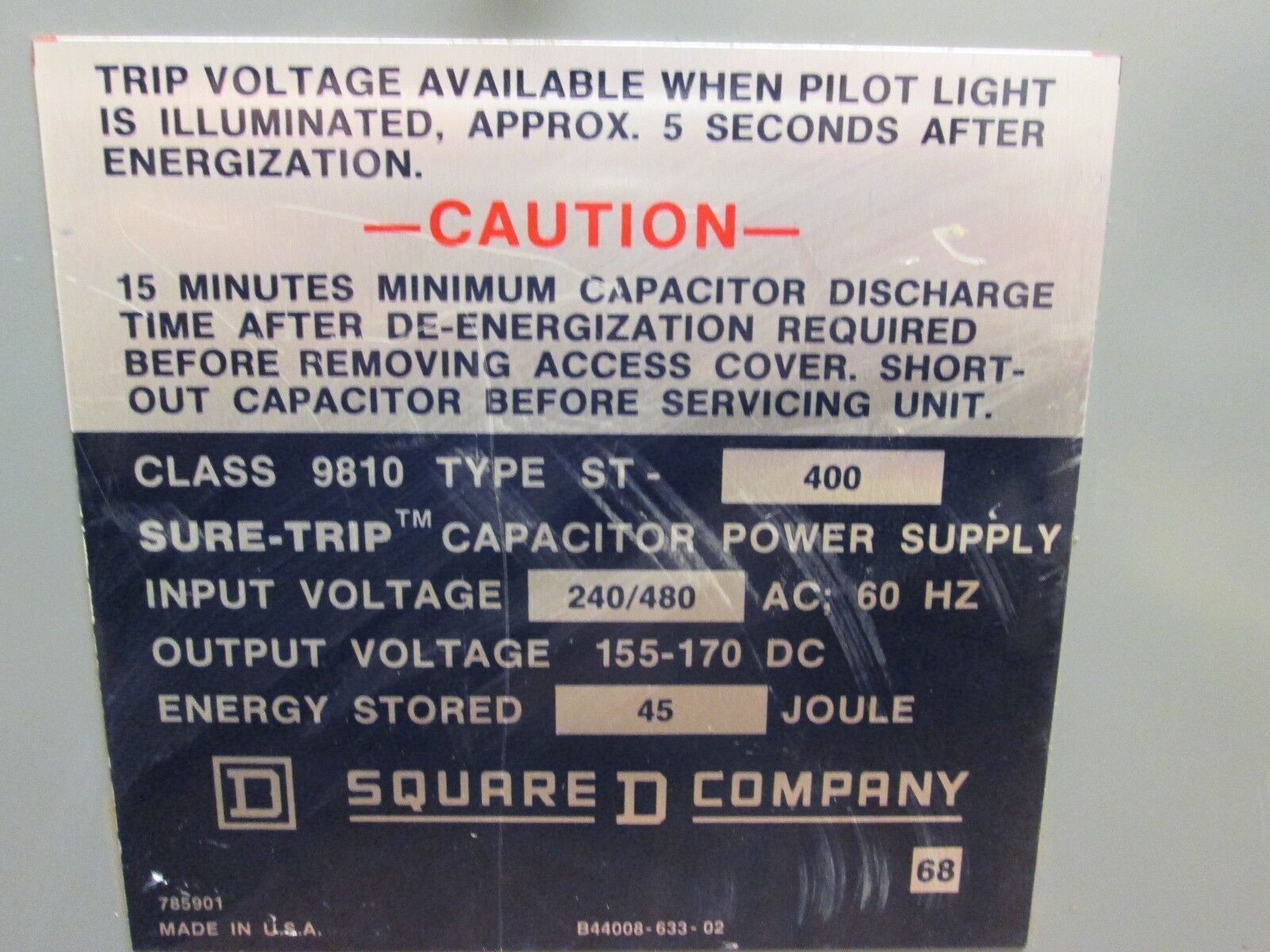 Square D Sure-Trip Capacitor Power Supply 9810 ST-400 340/480V Input