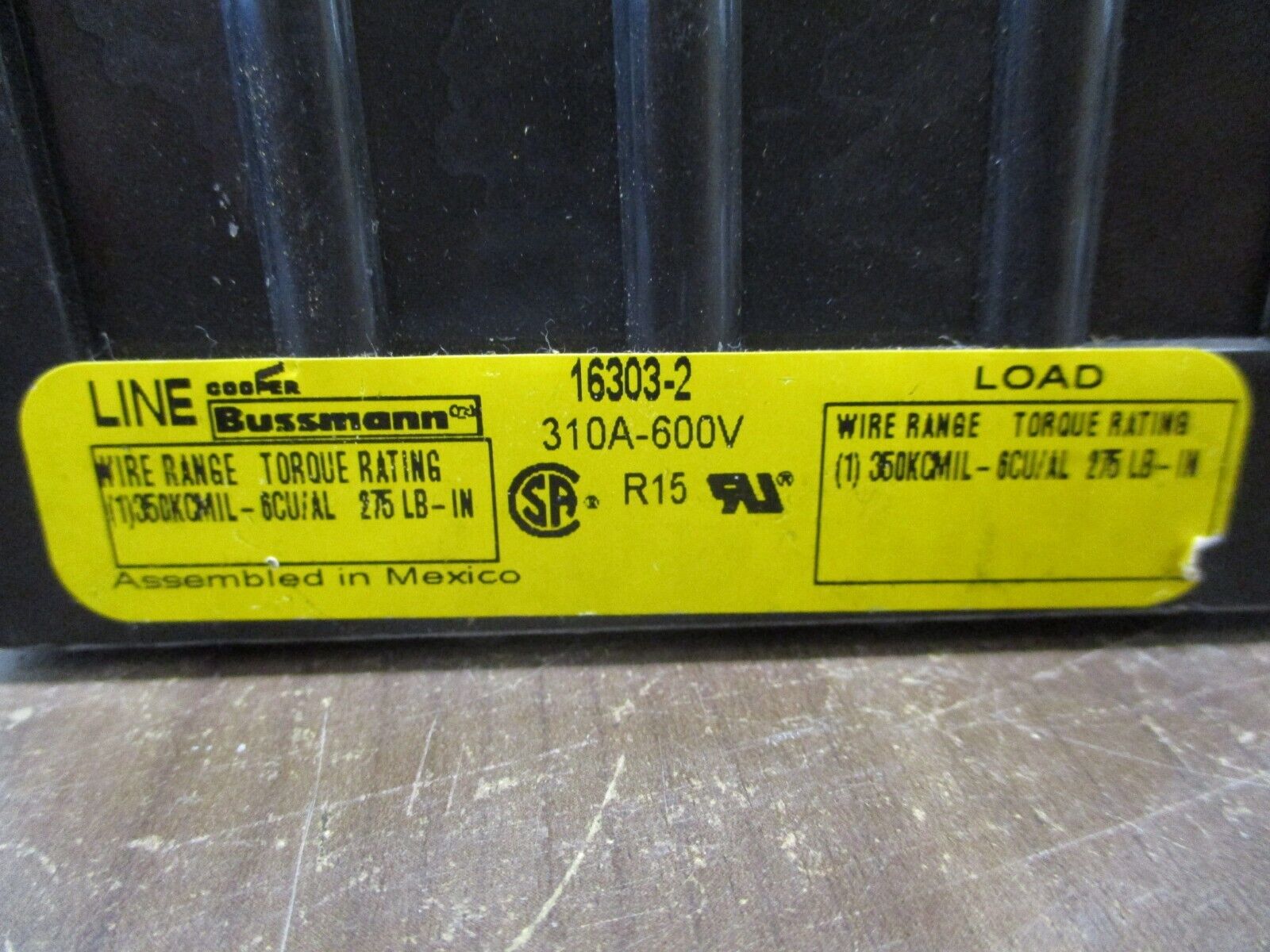 Bussmann Power Distribution Block 16303-2 310A 600V 2P Line: 350-6 Load: 350-6