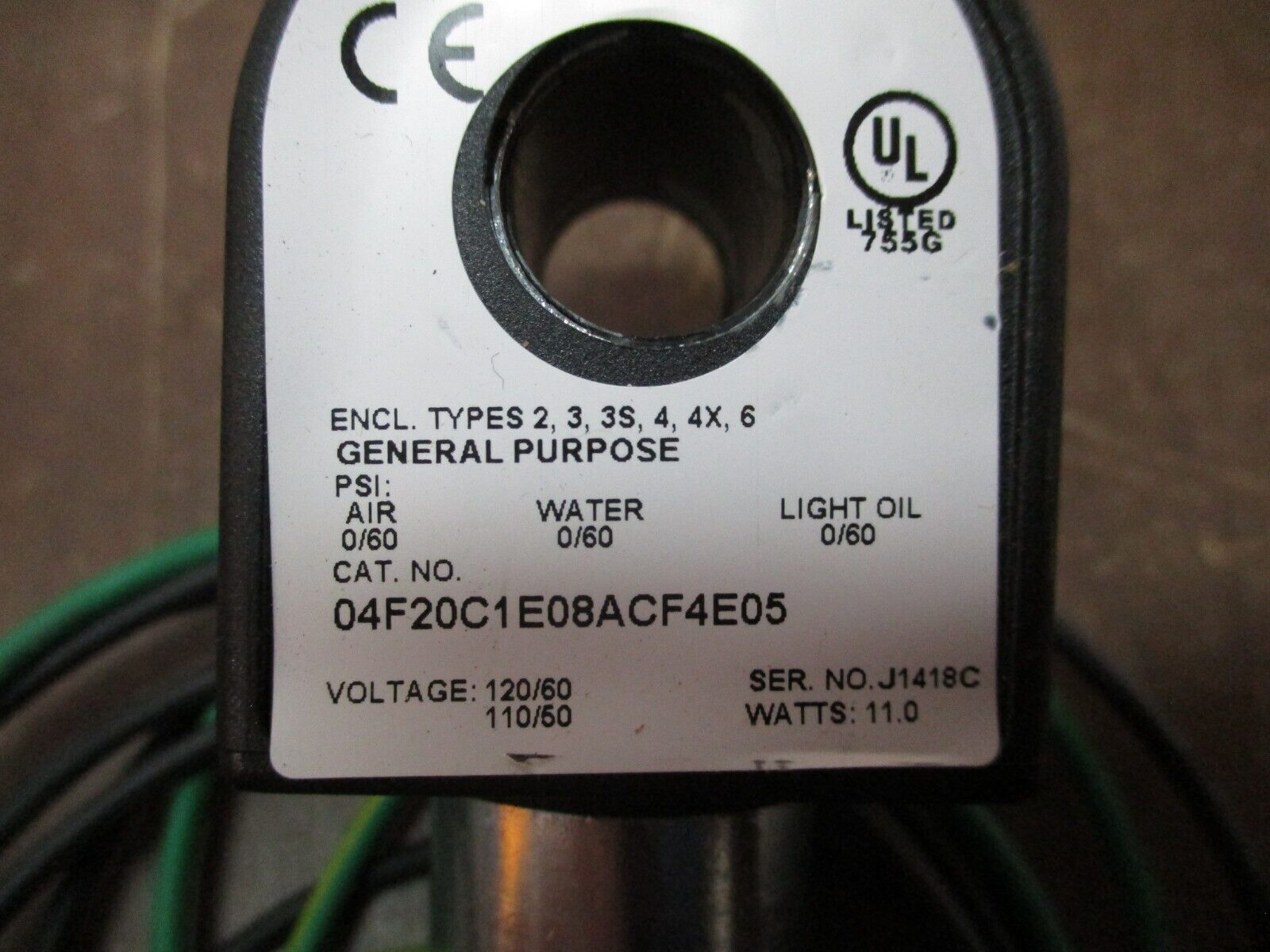 Parker Solenoid Valve 04F20C1E08ACF4E05 120V@60Hz 110V@50Hz Used