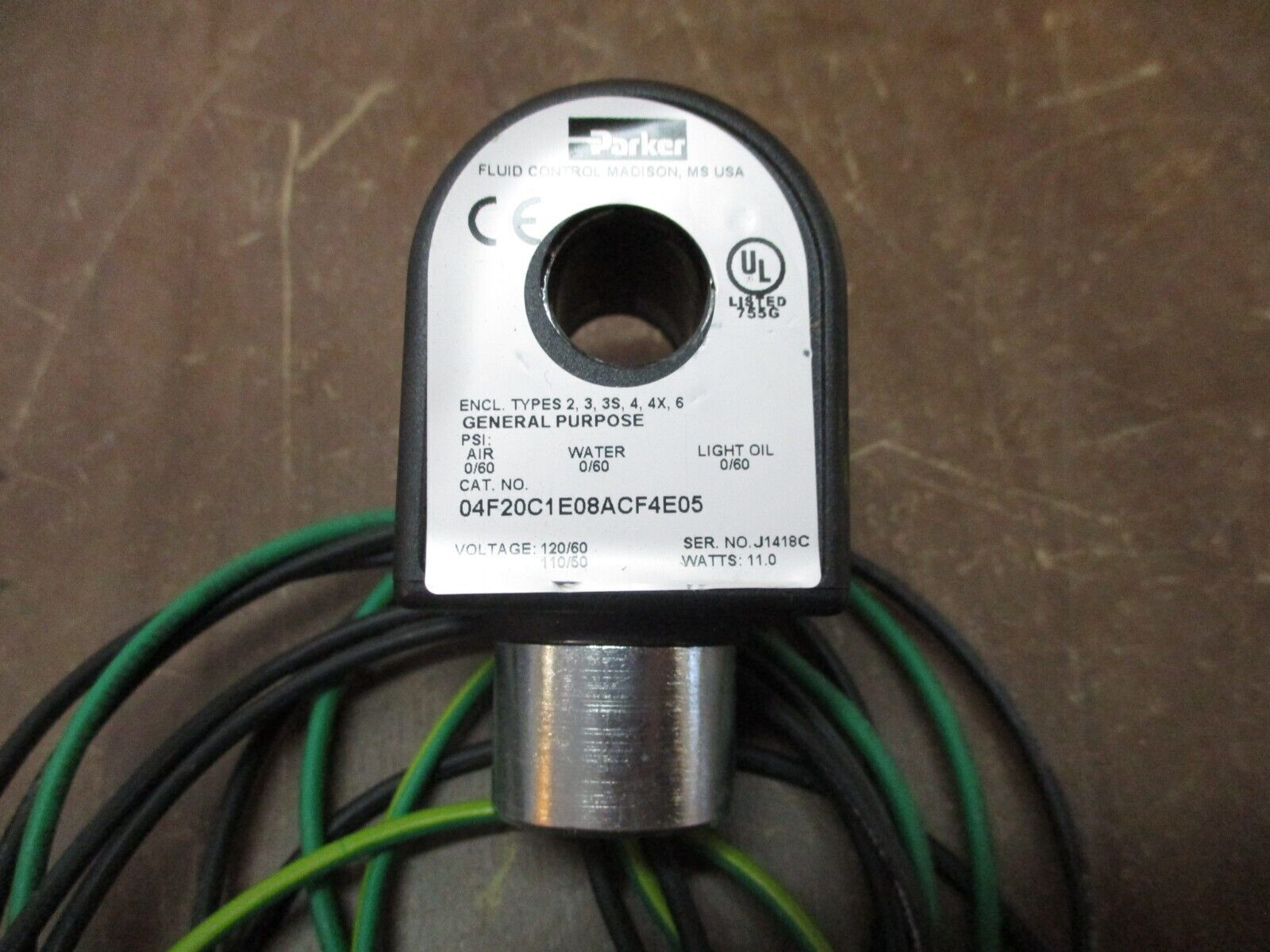 Parker Solenoid Valve 04F20C1E08ACF4E05 120V@60Hz 110V@50Hz Used