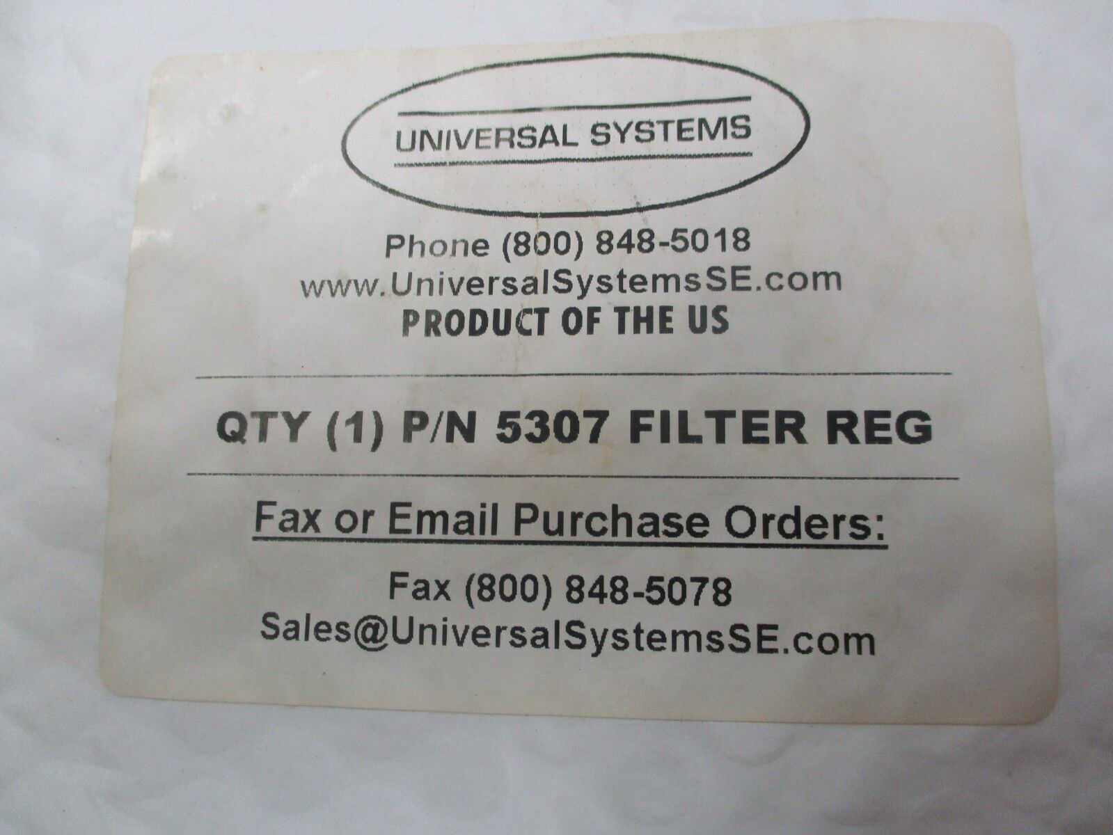 Universal Systems Filter Regulator 5307 New Surplus