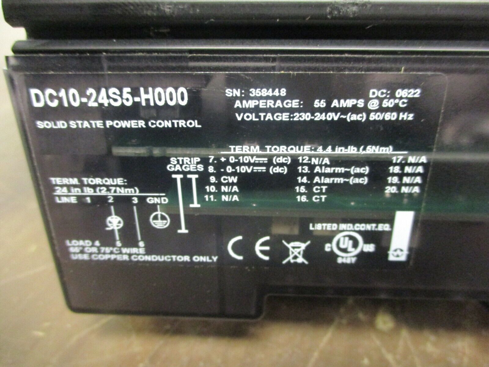 Watlow Din-A-Mite Solid State Power Control DC10-24S5-H000 230-240V 50/60Hz Used
