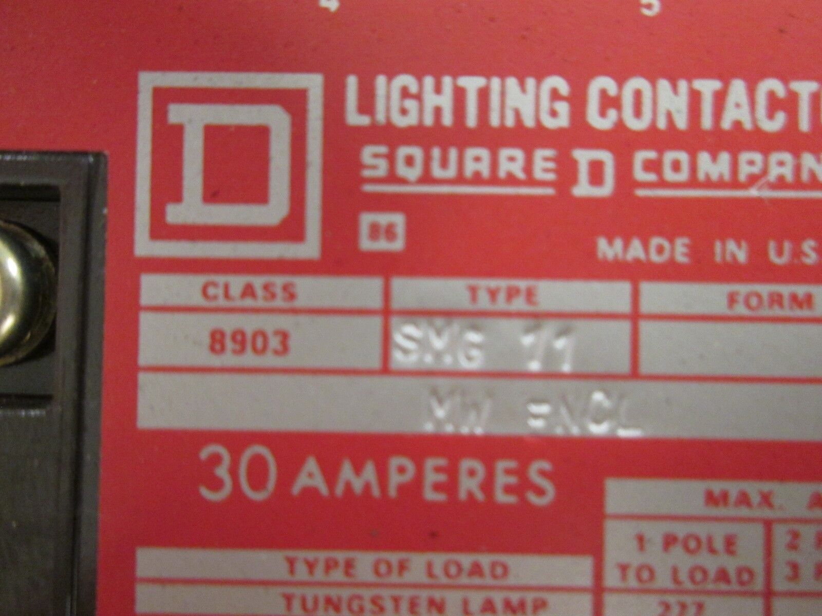 Square D Enclosed Lighting Contactor 8903 SMG 11 30A 120V Coil Used