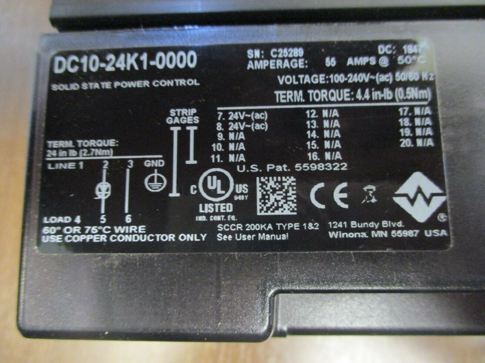 Watlow DIN-a-mite Solid State Power Control DC10-24K1-0000 100-240V 50/60Hz 55A