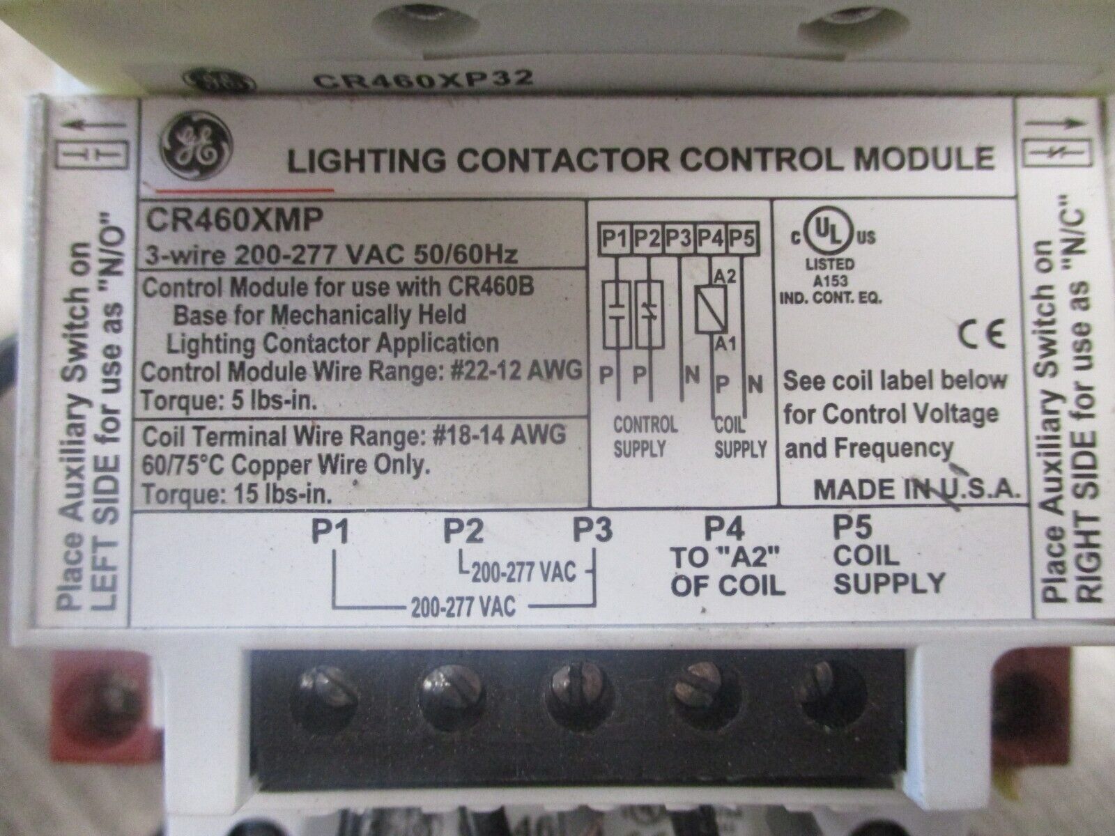 GE Lighting Contactor CR460B 265-277V Coil w/ (6) Power Pole Used