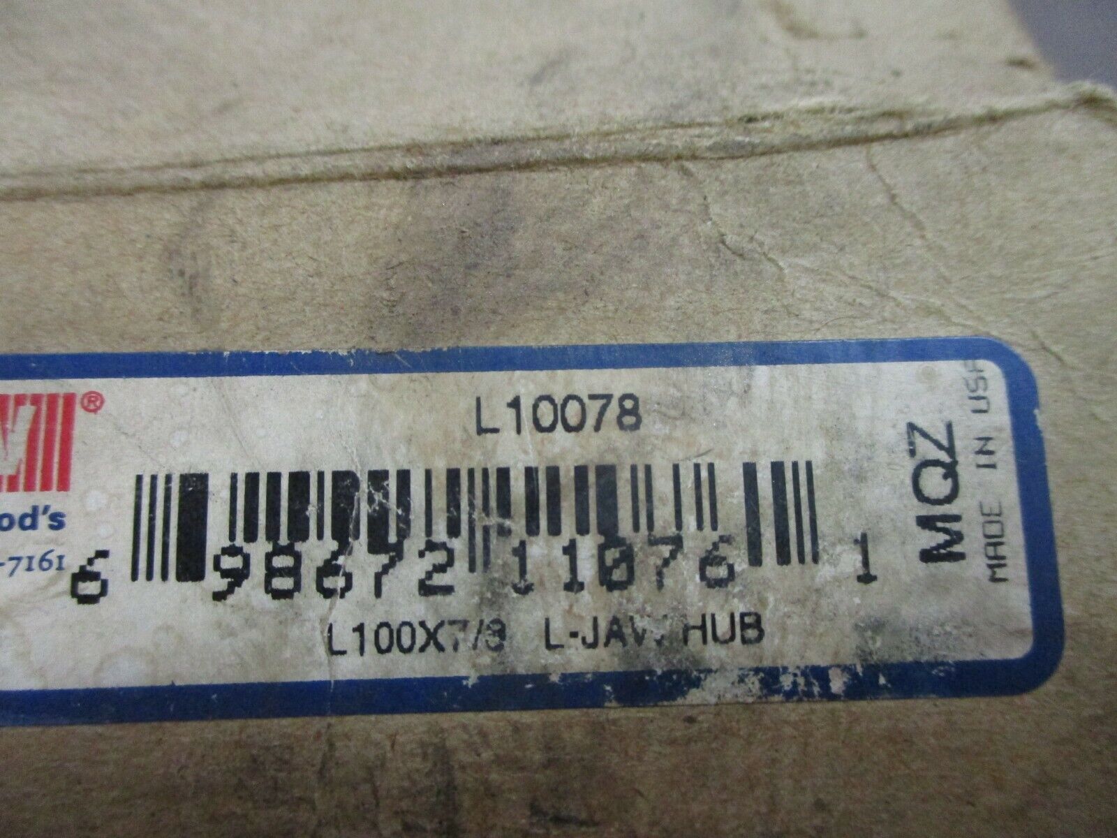 TB Woods L-Jaw Hub L10078 L100 x 7/8 New Surplus