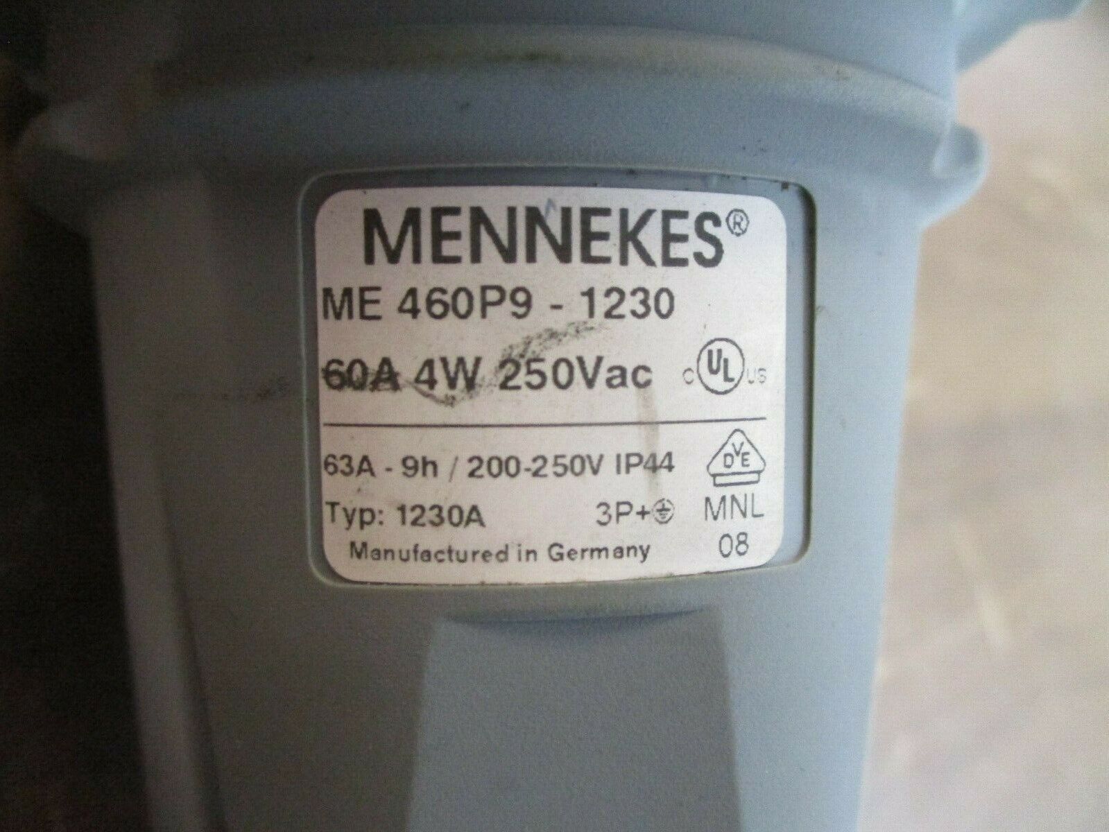 Mennekes Plug ME460P9-1230 60A 250V 4W Used