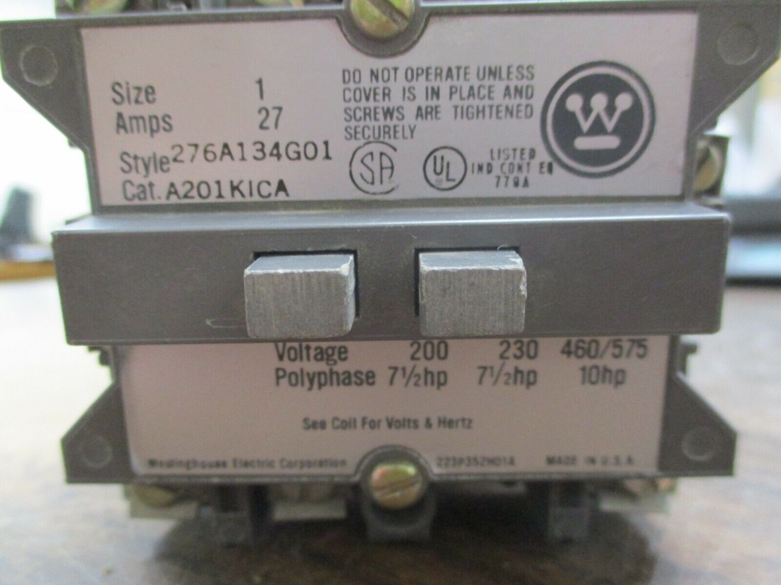 Westinghouse Size 1 Contactor A201K1CA 120V Coil 27A Used