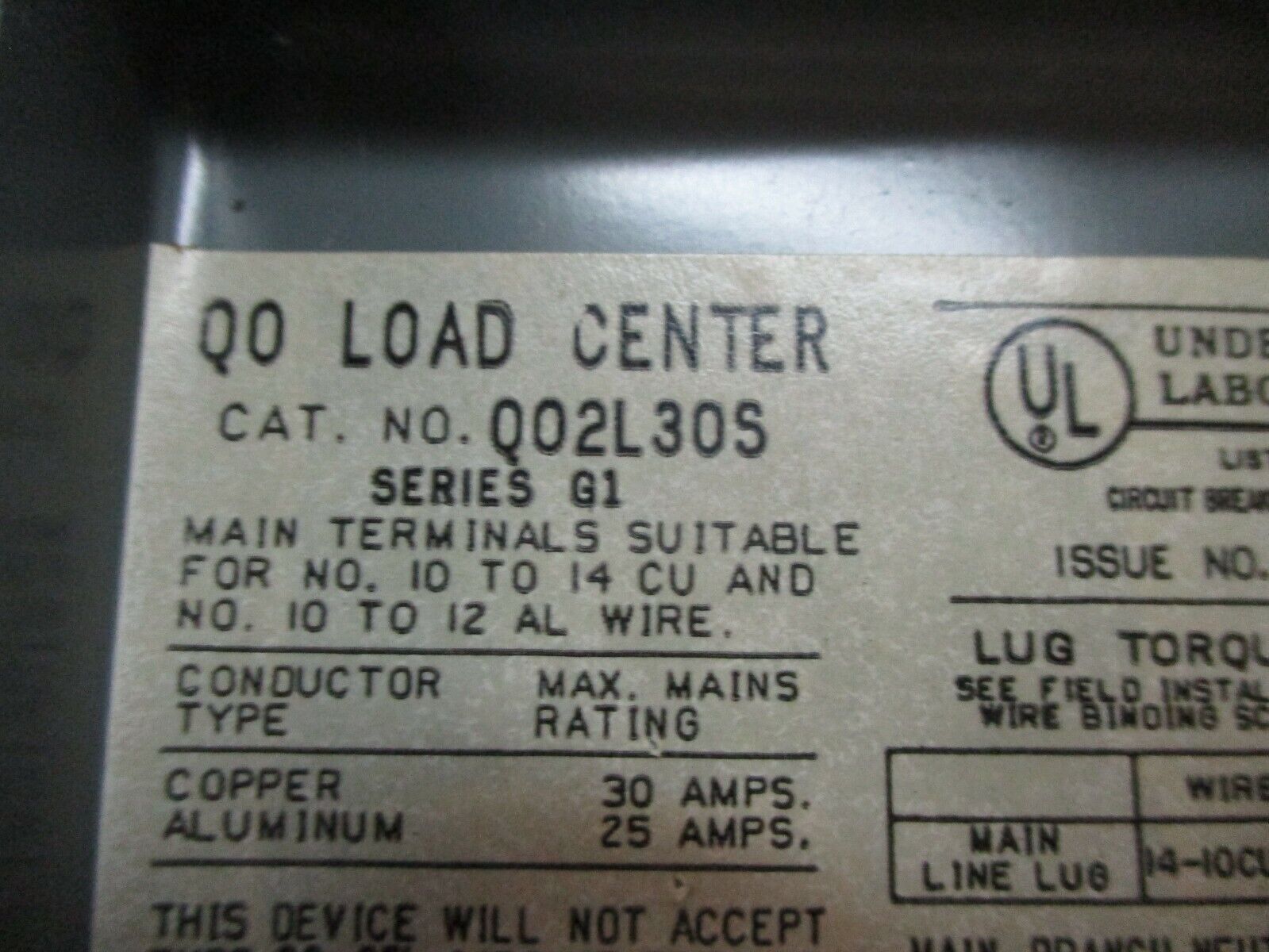 Square D QO Load Center QO2L30S Ser. G1 30A 120/240V 2-Space *Lot of 2* Used