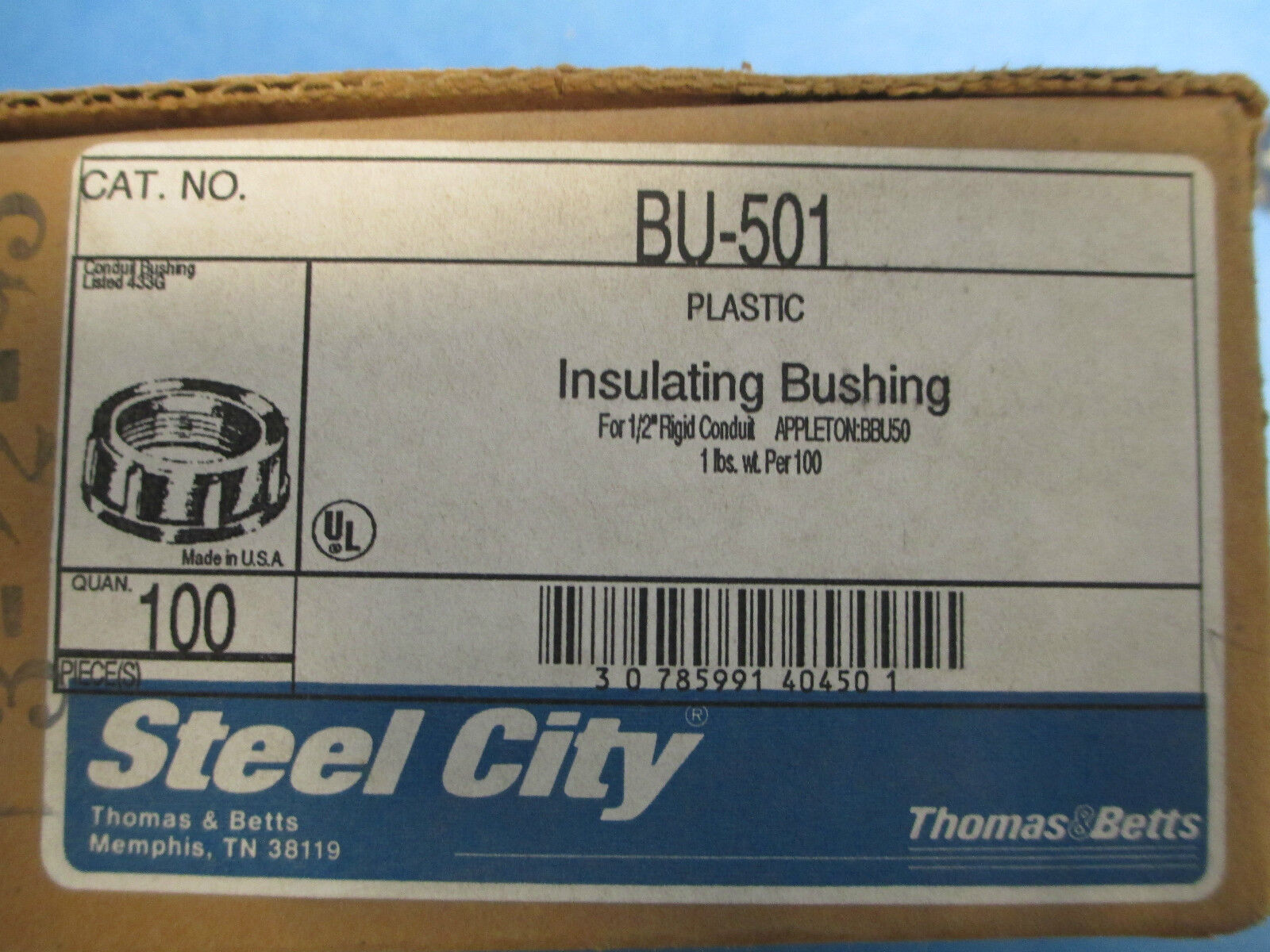 T&B 1/2" Insulating Bushing BU-501, Box of 100! New in Box!!!