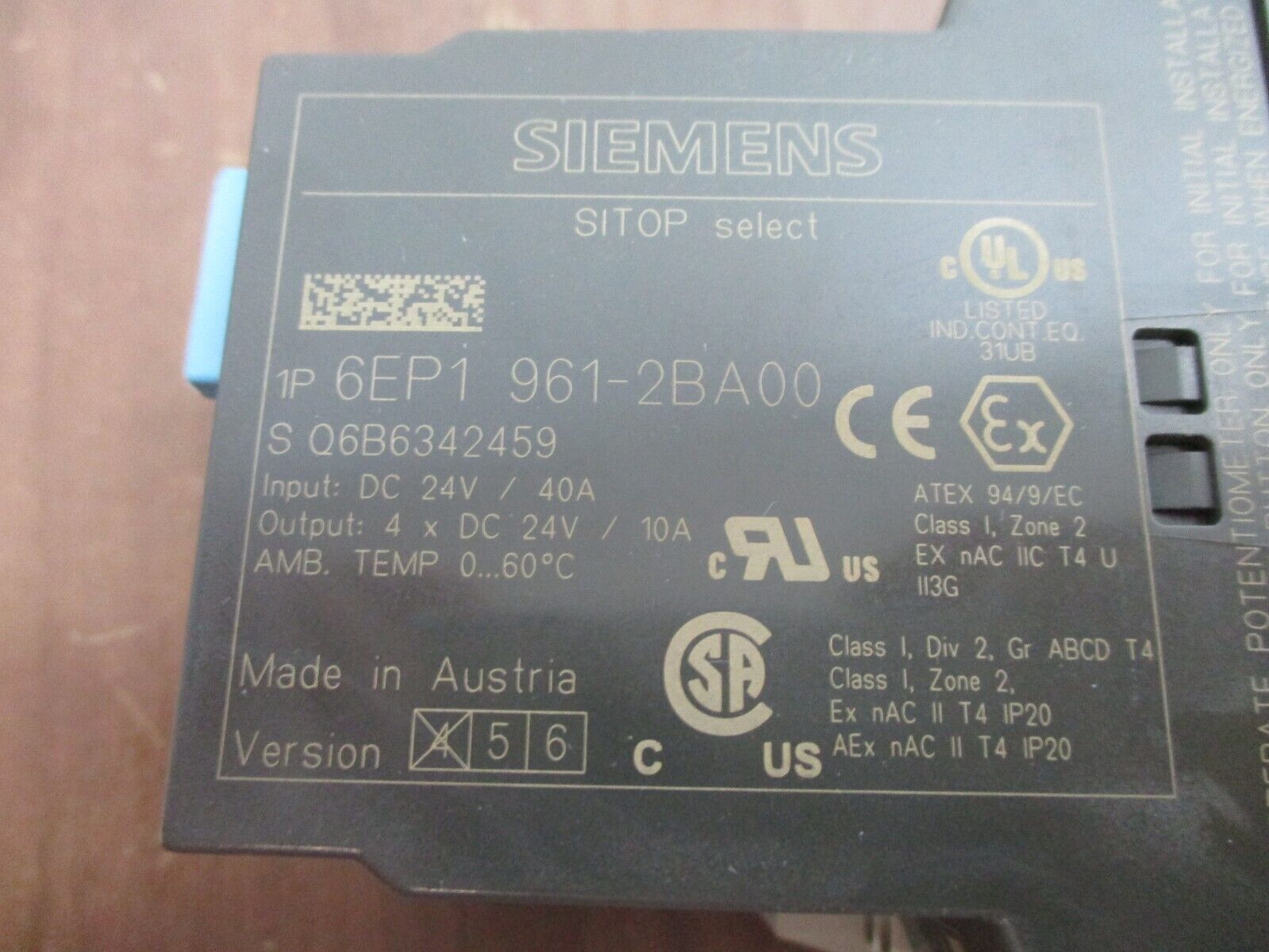 Siemens SITOP Select Diagnosis Module 6EP1 961-2BA00 Input: 24VDC 40A Used