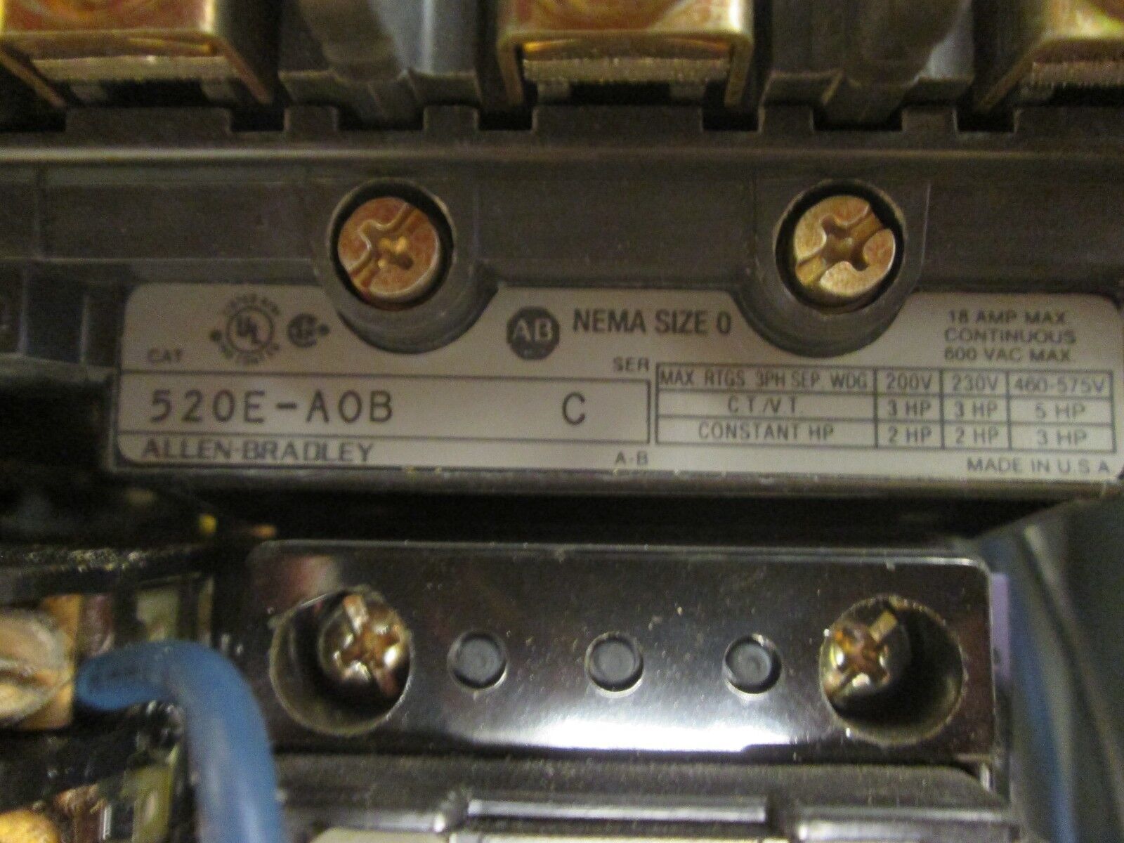 Allen-Bradley Enclosed Starter 520E-A0B 115-120V Coil Size 0 18A Used