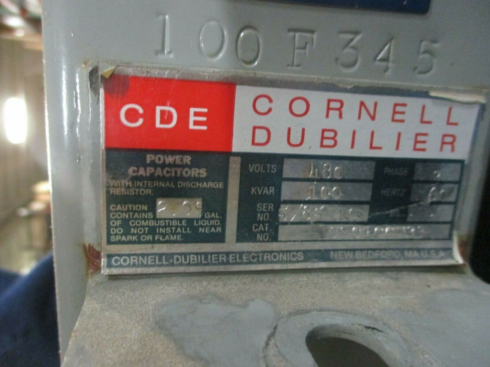 Cornell Dubilier Capacitor ICS0100 F33 100kVAR 480V 60Hz 3Ph Used