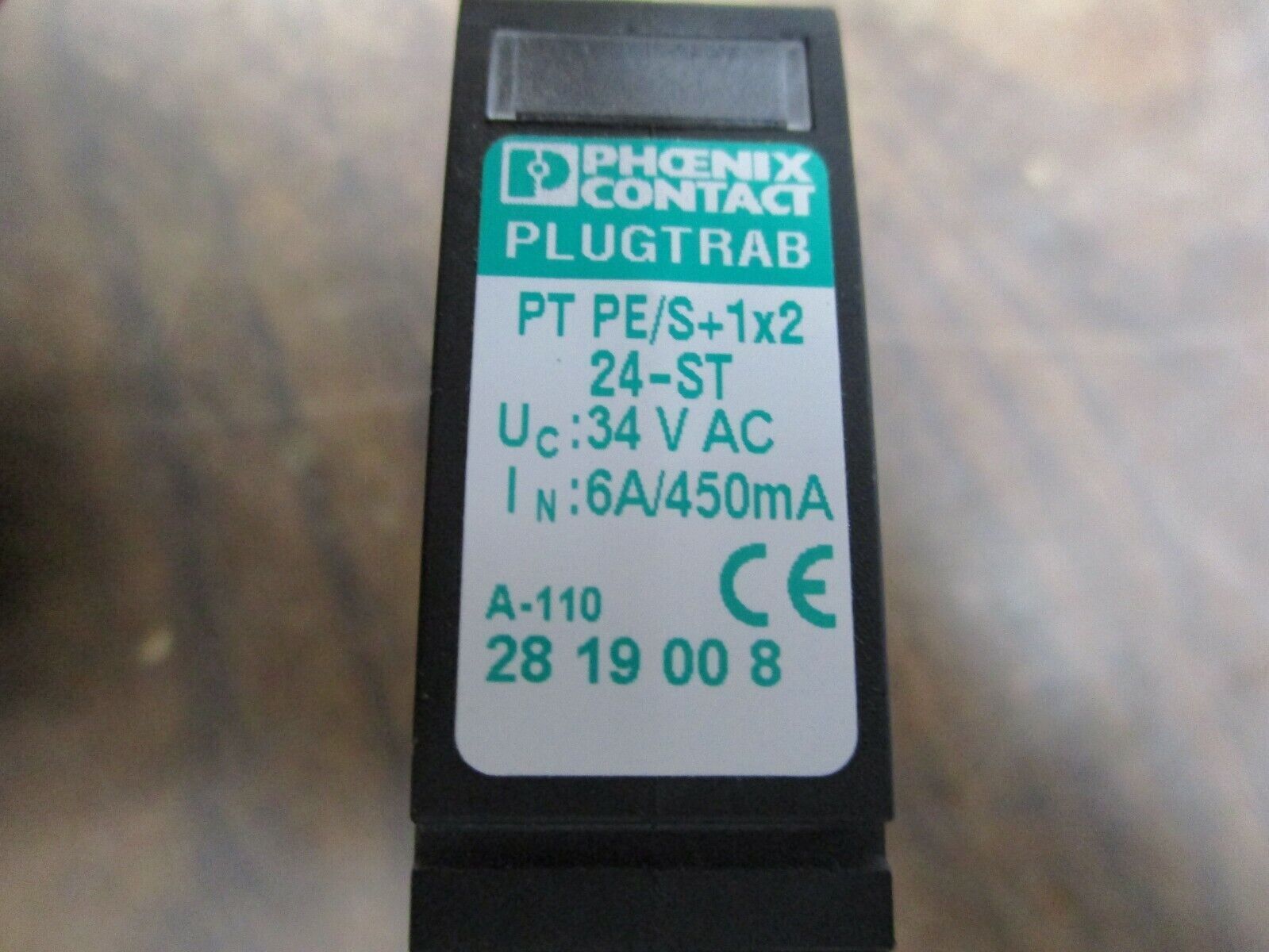 Phoenix Contact Plugtrab Surge Suppressor PT PE/S+1x2 24-ST 34VAC 6A/450mA Used