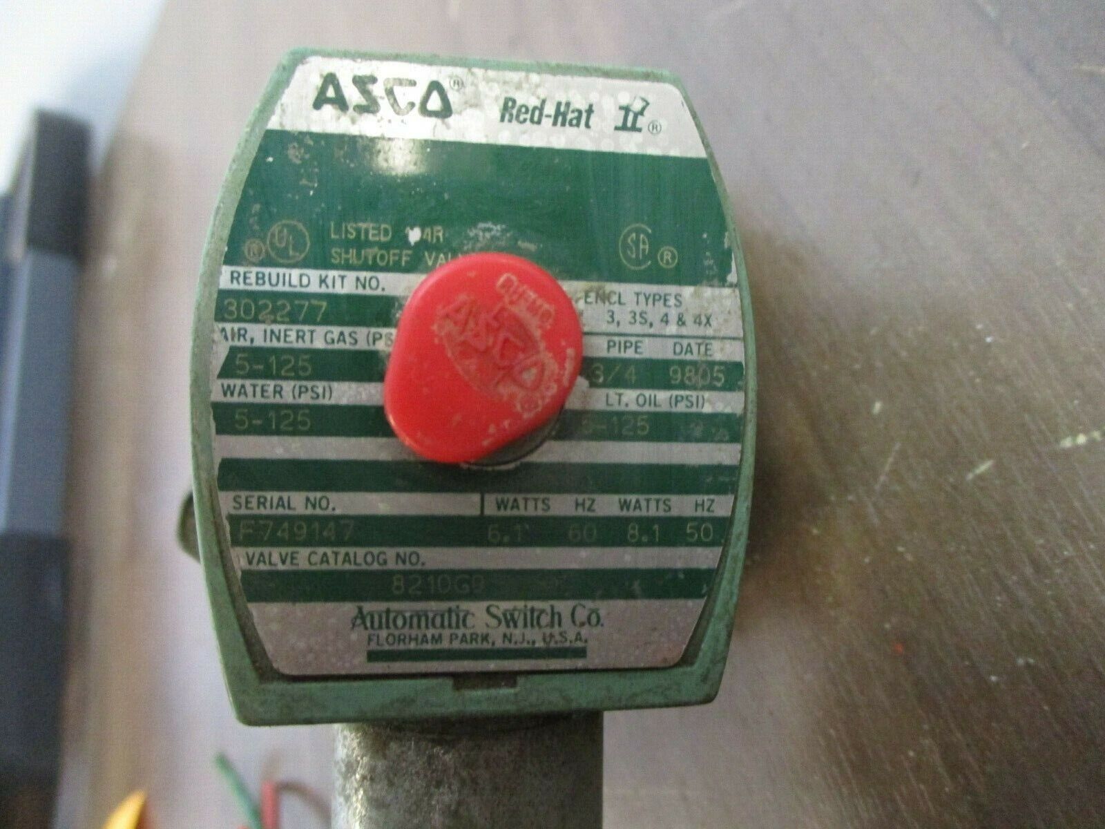 Asco Solenoid Valve 8210G9 5-125 PSI Used
