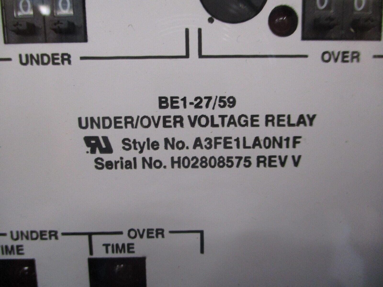 Basler Electric BE1-27/59 Under/Over Voltage Relay A3FE1LA0N1F Rev. V Used