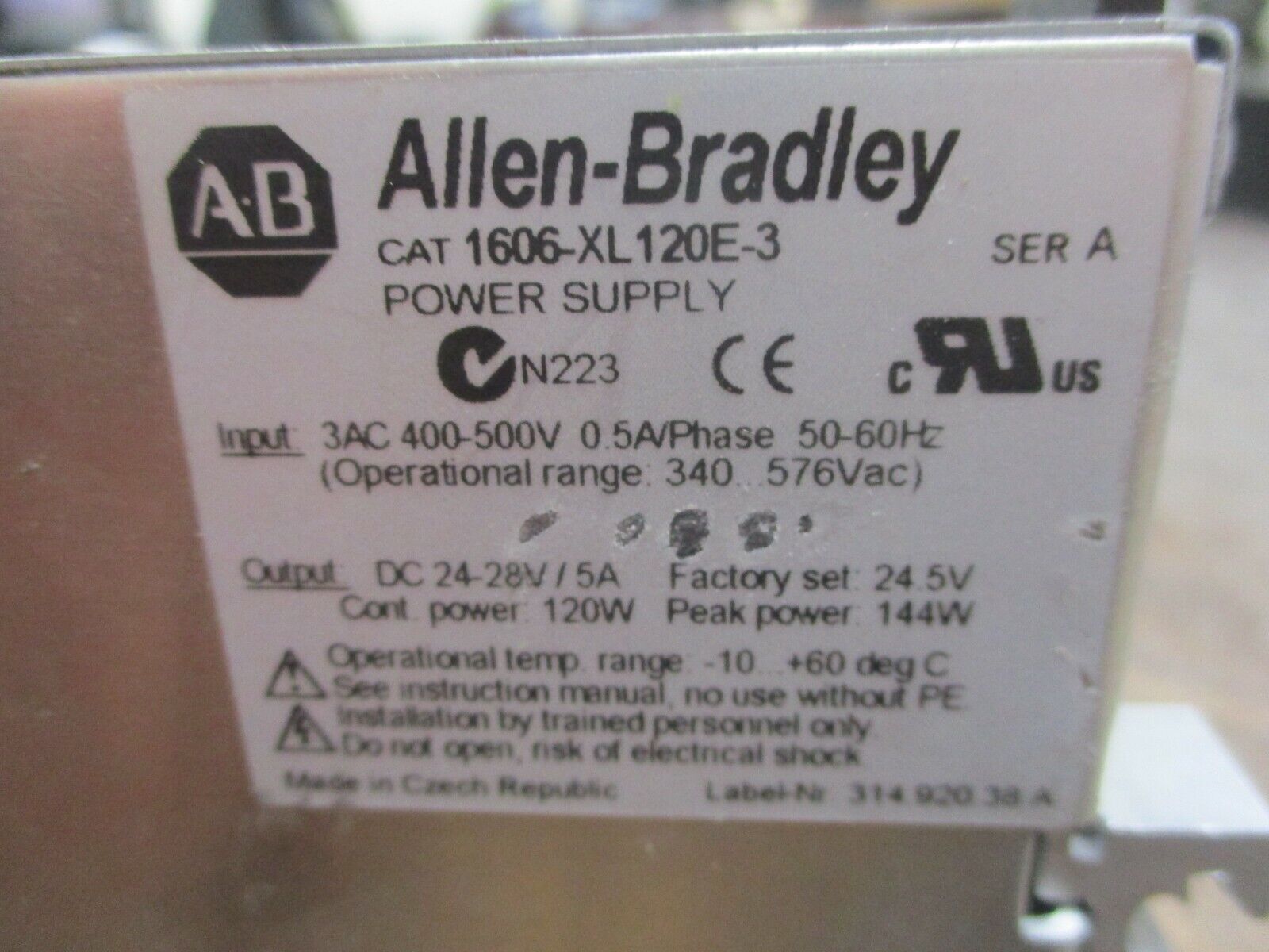 Allen-Bradley Power Supply 1606-XL120E-3 Ser. A 120W Used