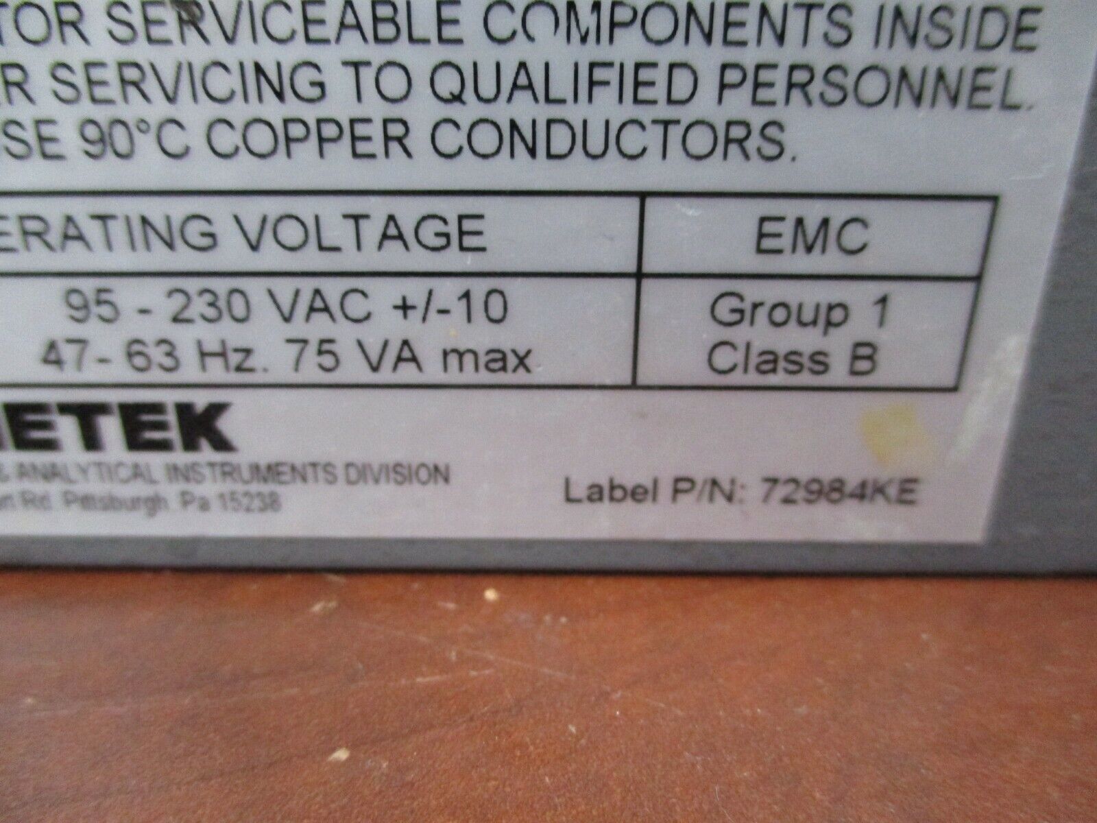 Ametek Thermox Flue Gas Monitor Series 2000 95-230V 75VA 47-63Hz Used