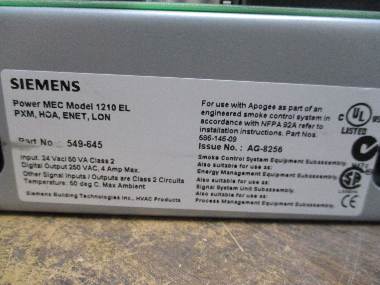 Siemens APOGEE Automation Model 1210 EL Power MEC 549-645 PXM,HOA,ENET,LON Used
