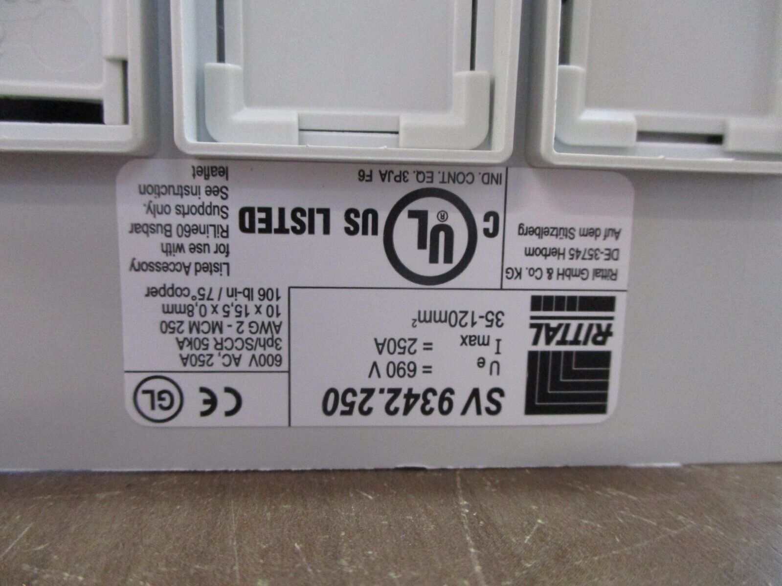Rittal Busbar Adapter SV 9342.250 250A 600V 3Ph Used