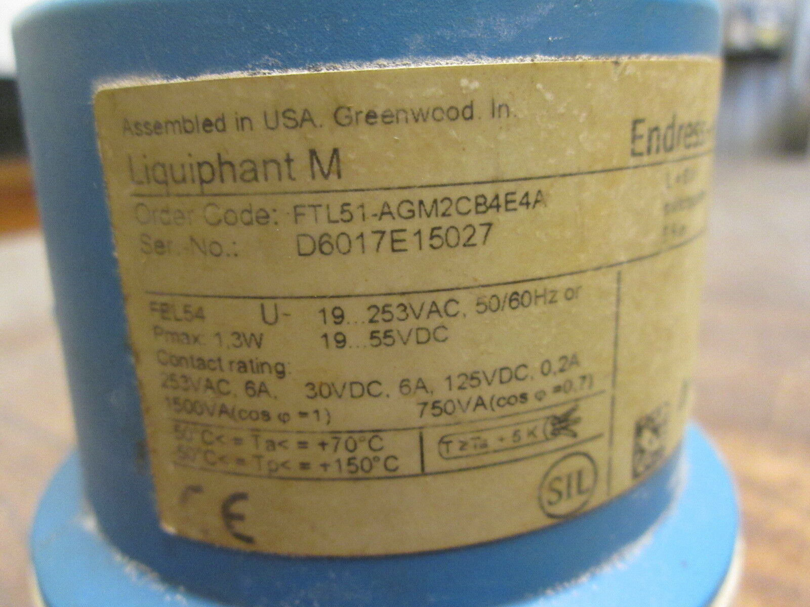 Endress+Hauser Liquiphant M Point Level Switch FTL51-AGM2CB4E4A 19-55VDC Used
