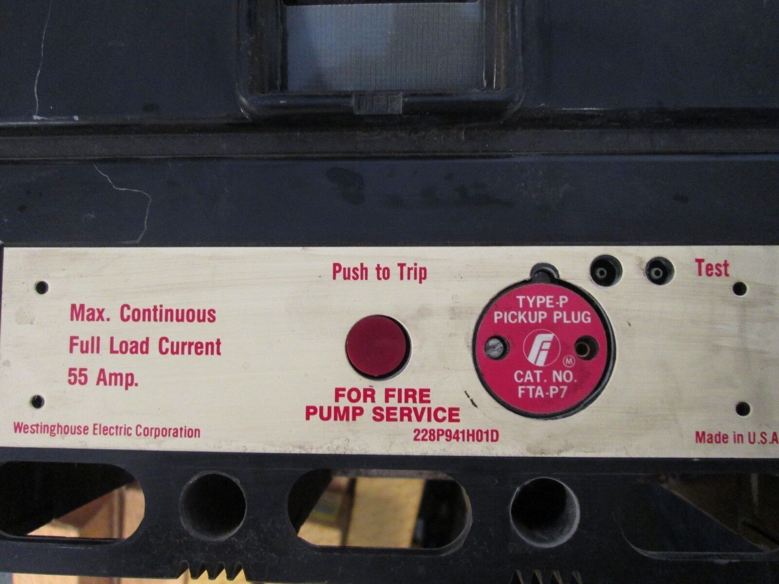 Firetrol Firepump Breaker FTA-801 FTA-P7 Trip Unit 55A Used