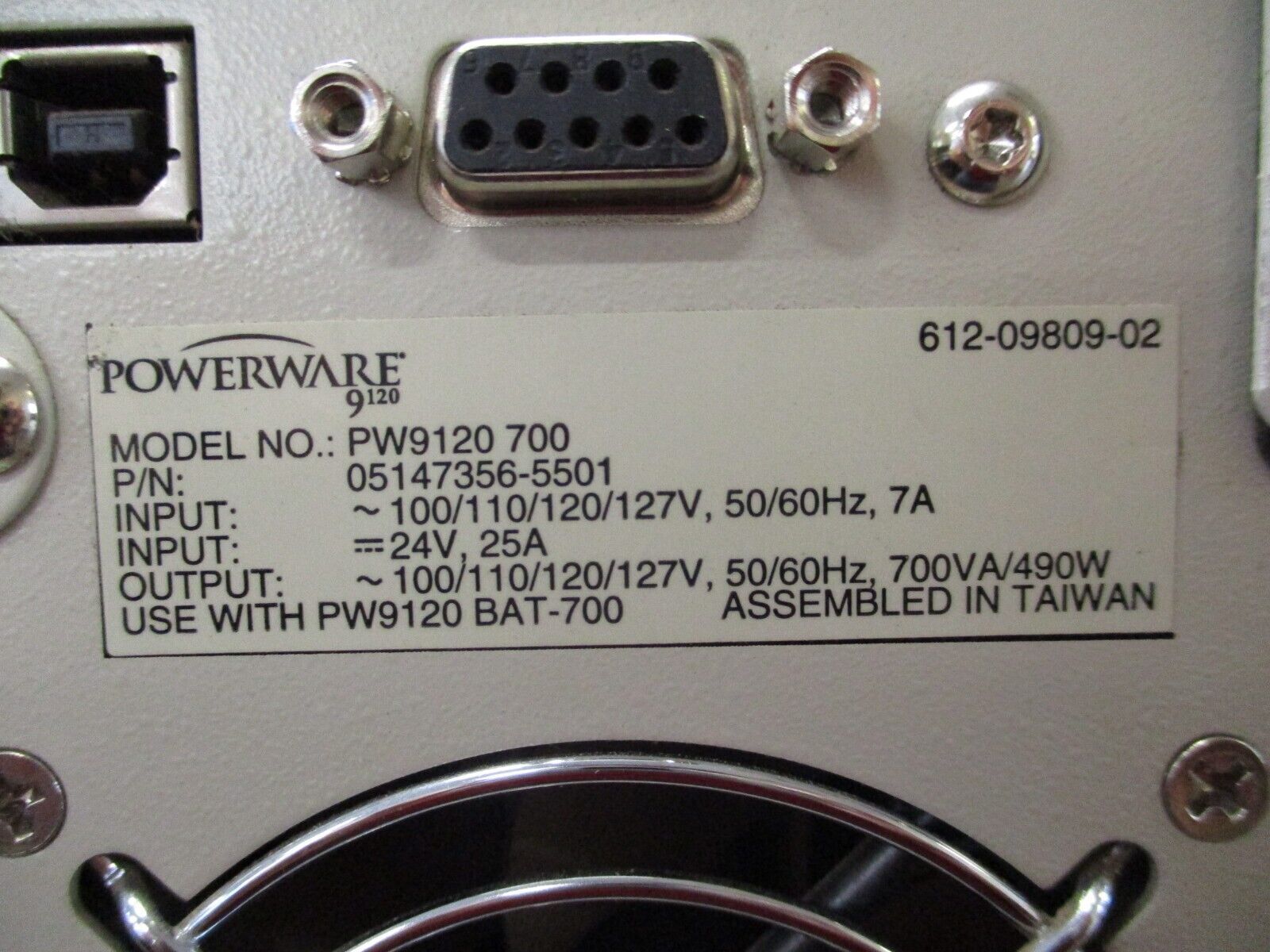 Powerware PW9120700 UPS 05147356-5501 700VA / 490W Output: ~100/110/120/127V