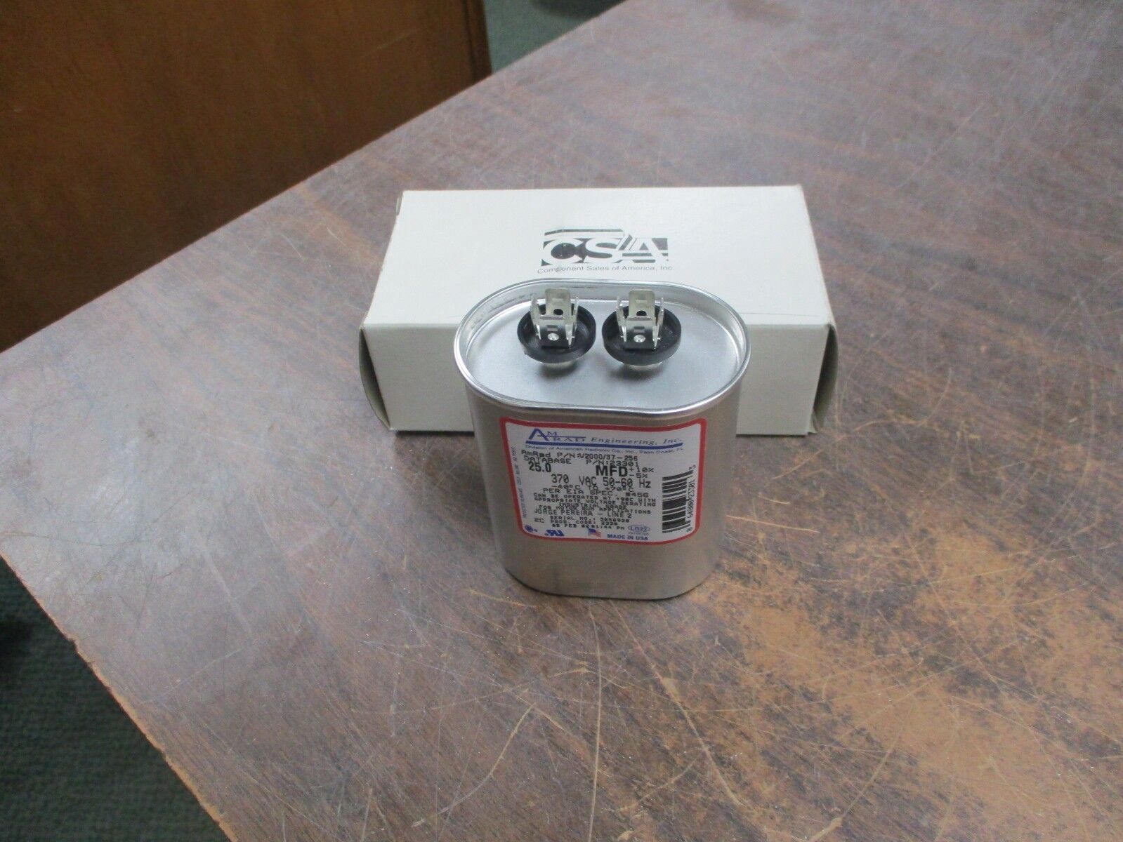 AmRad Run Capacitor V2000/37-256 25MFD 370V 50-60Hz New Surplus