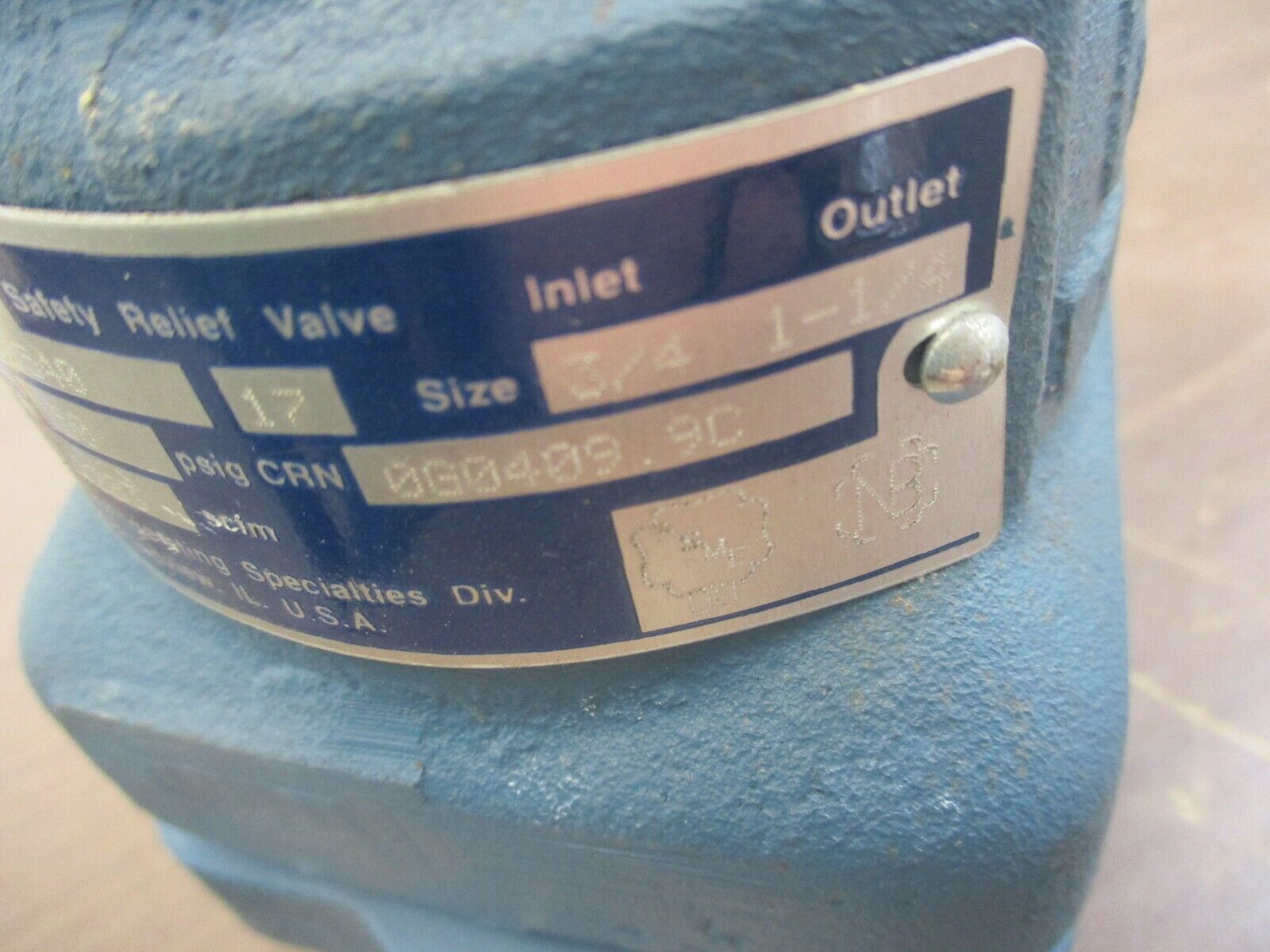 Parker Safety Relief Valve H3 150PSIG 1283SCFM Inlet: 3/4" Outlet: 1-1/4" Used
