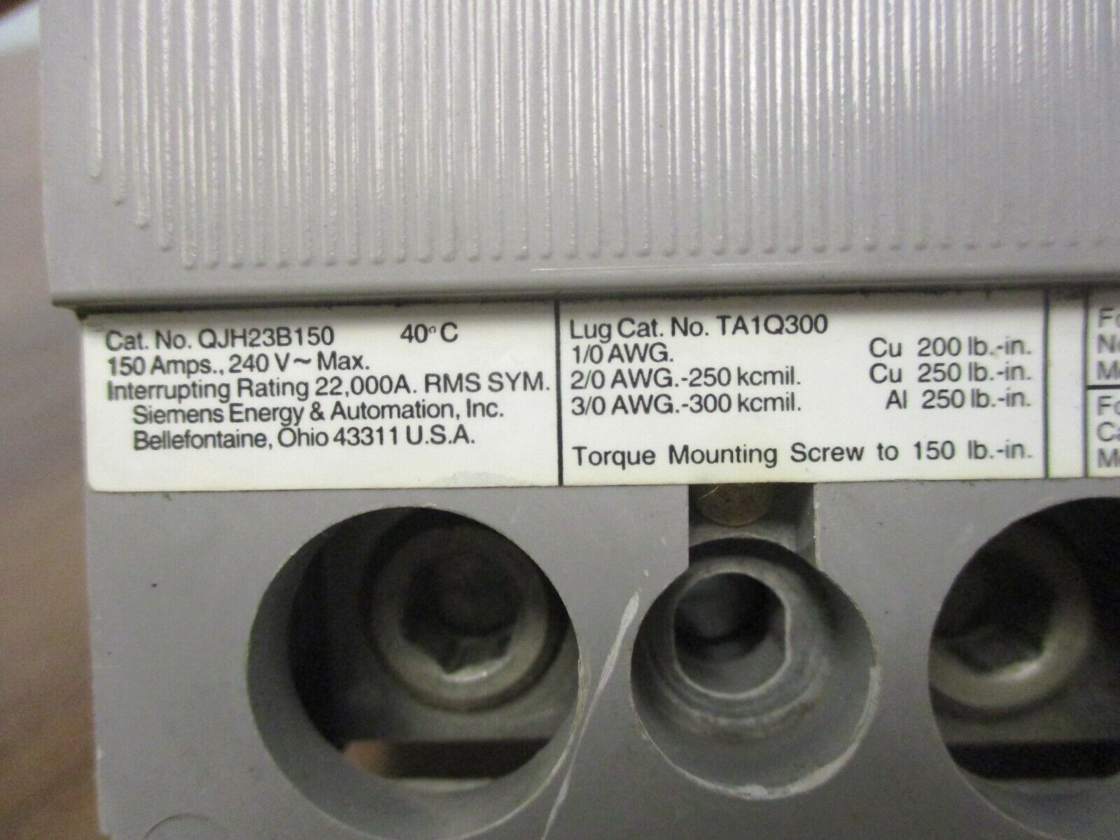 Siemens Circuit Breaker QJH23B150 150A 240V 3P Used