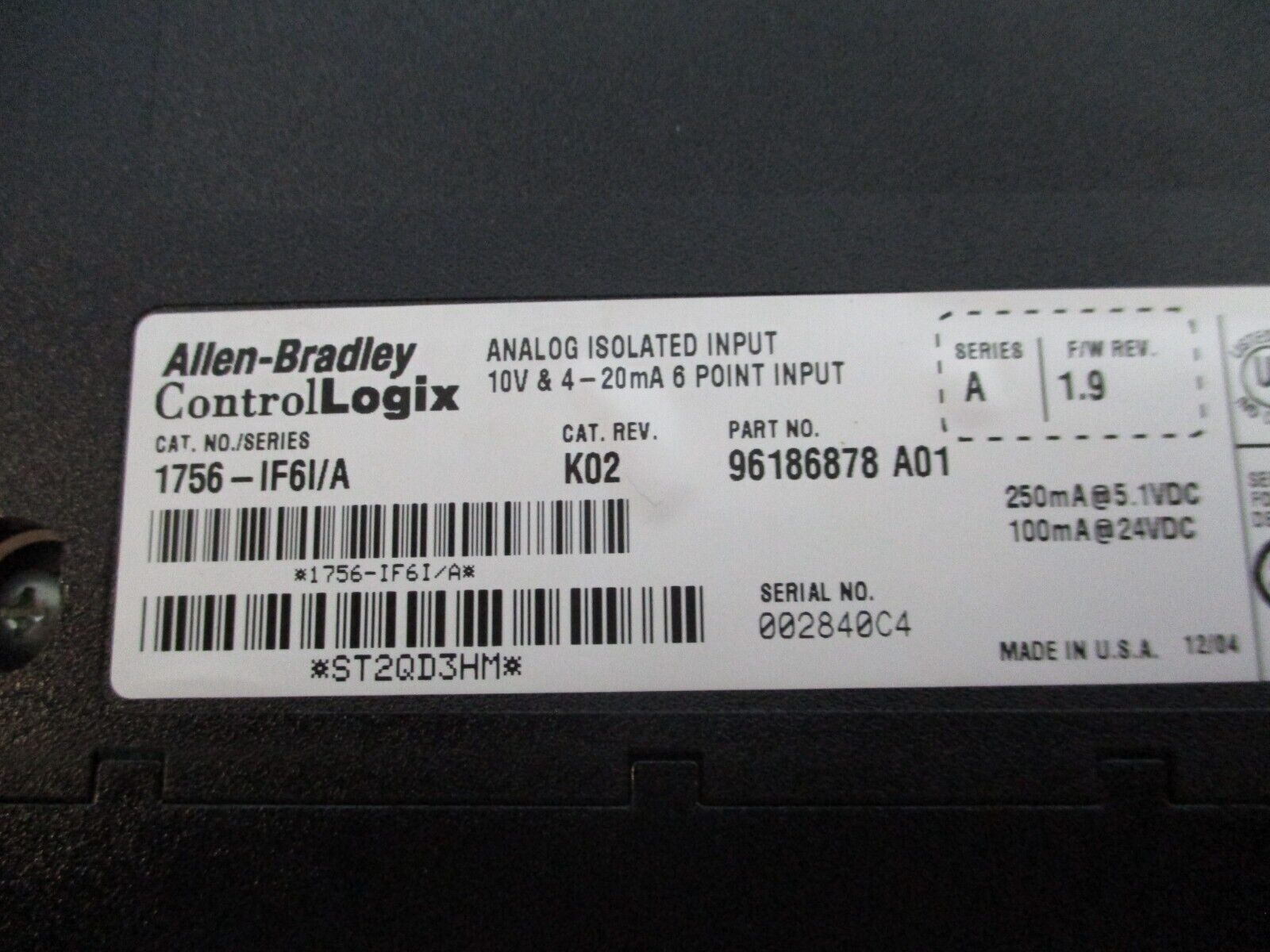 Allen-Bradley ControlLogix Analog Isolated Input Module 1756-IF6I Ser. A 6PT 10V