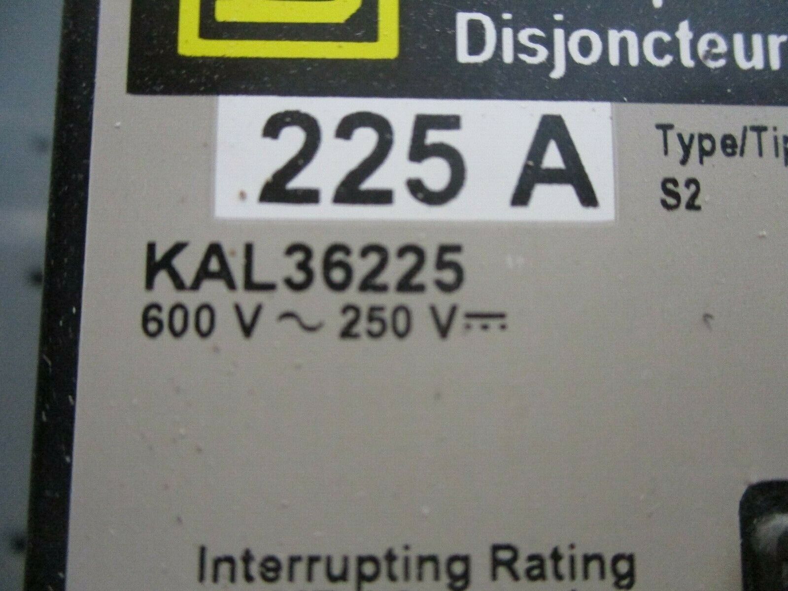 Square D Enclosed Circuit Breaker KAL36225 225A 600V Type 1 Enclosure Used