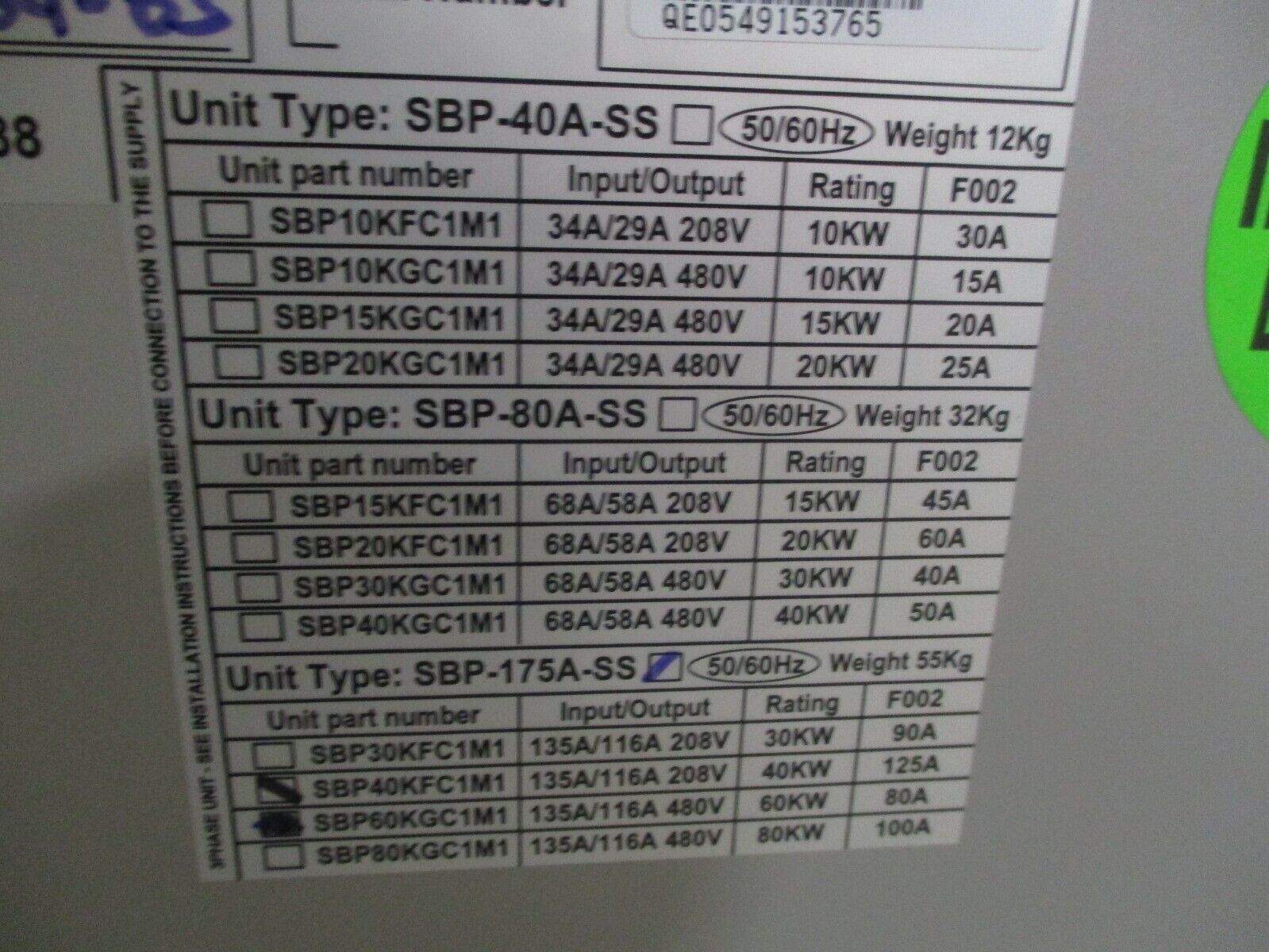 APC Type SBP-175A-SS Service Bypass Panel SBP60KGC1M1 60KW 480V Used
