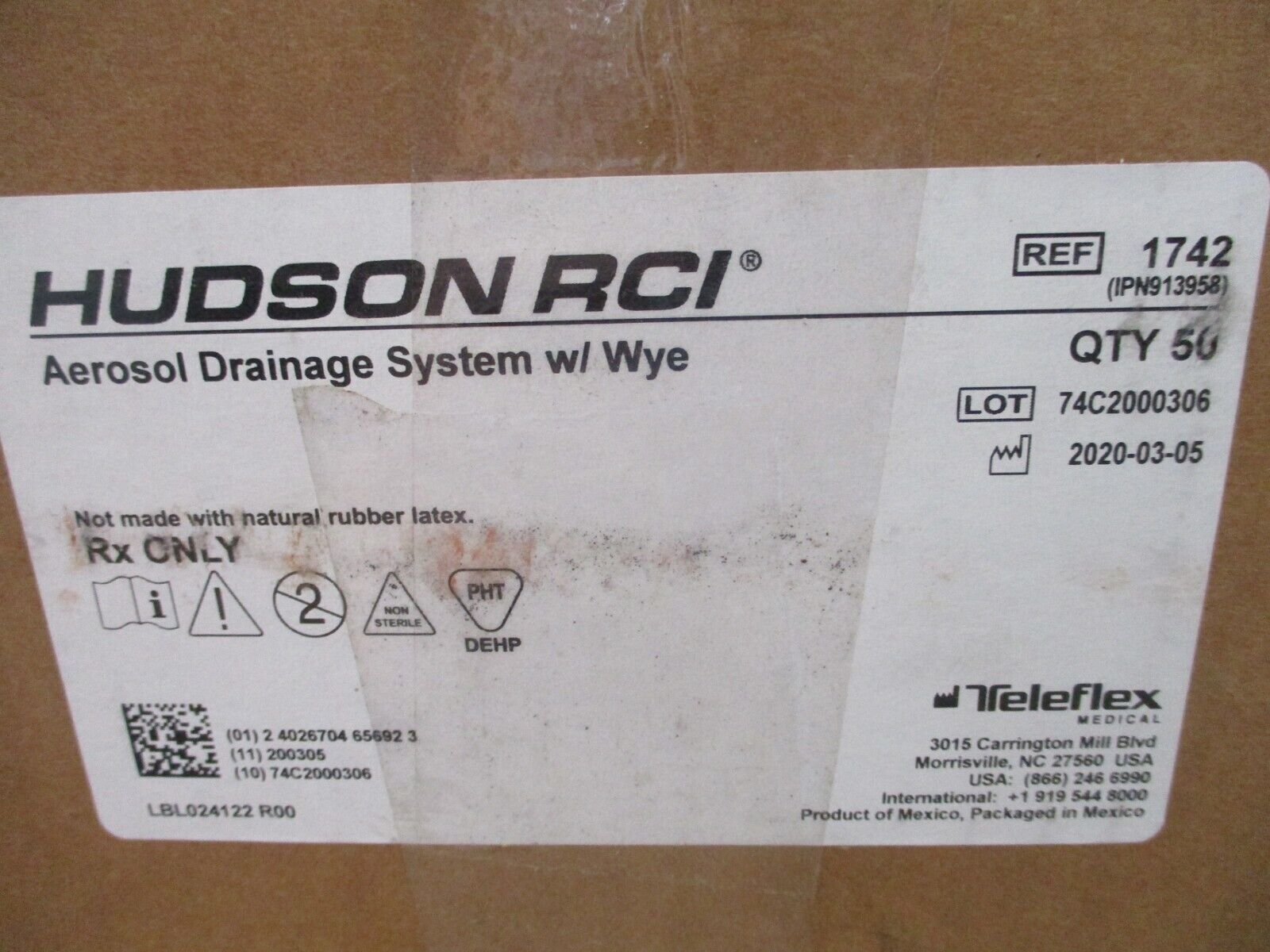 Teleflex Hudson RCI Aerosol Drainage System 1742 W/ Wye *Box of 50* New Surplus.