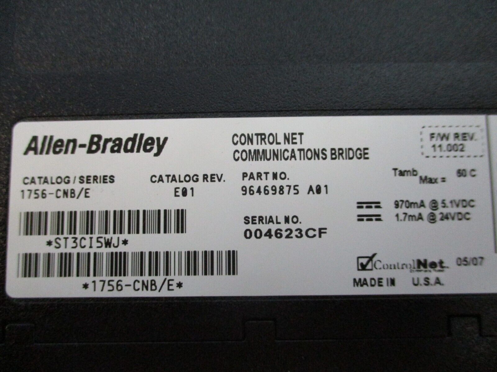 Allen-Bradley ControlLogix Control Net Comm. Bridge Module 1756-CNB/D Rev.E01