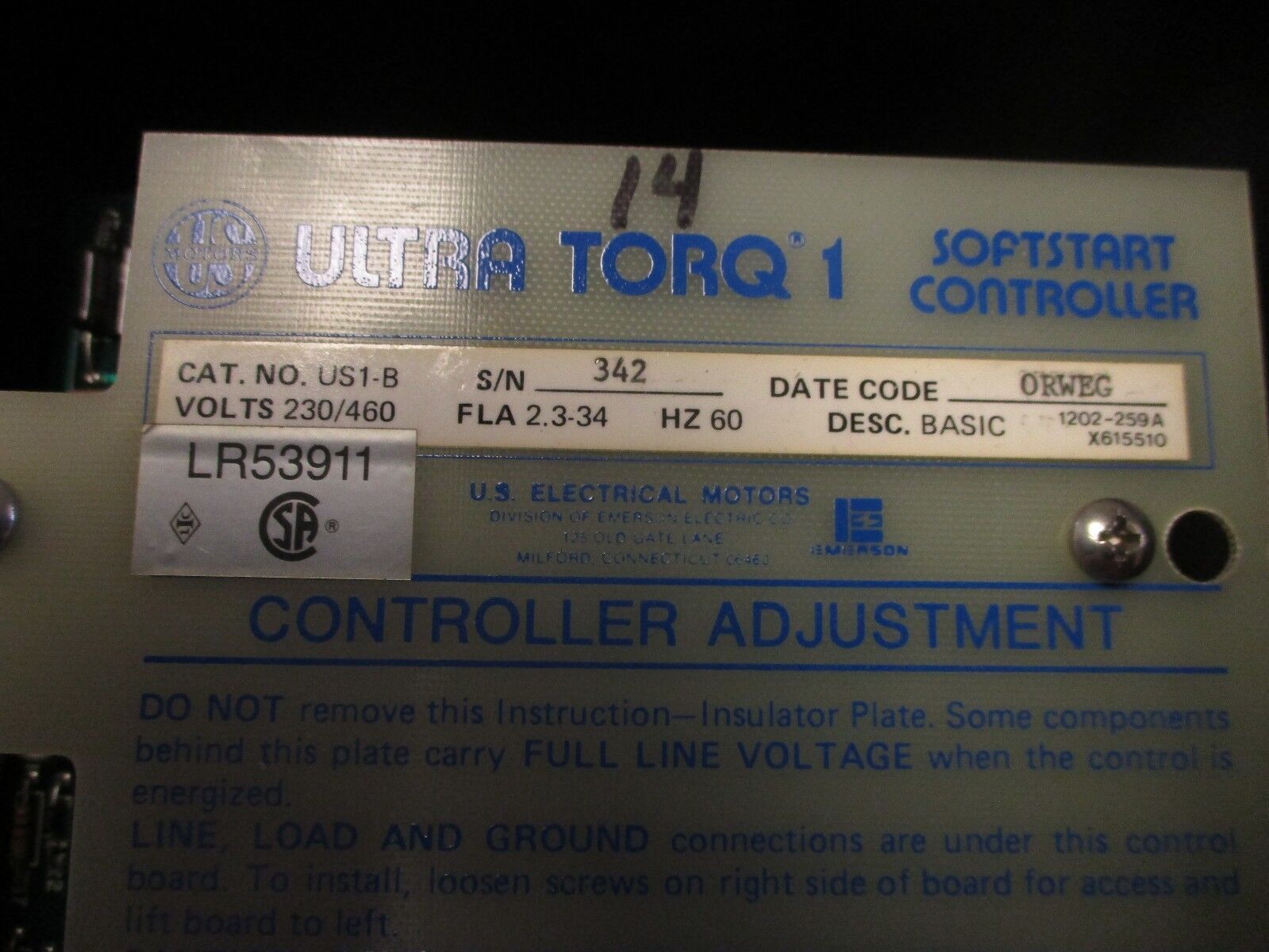 US Motors Ultra Torq 1 Soft Start Controller US1-B 230/460V 2.3-34A 50/60 Used