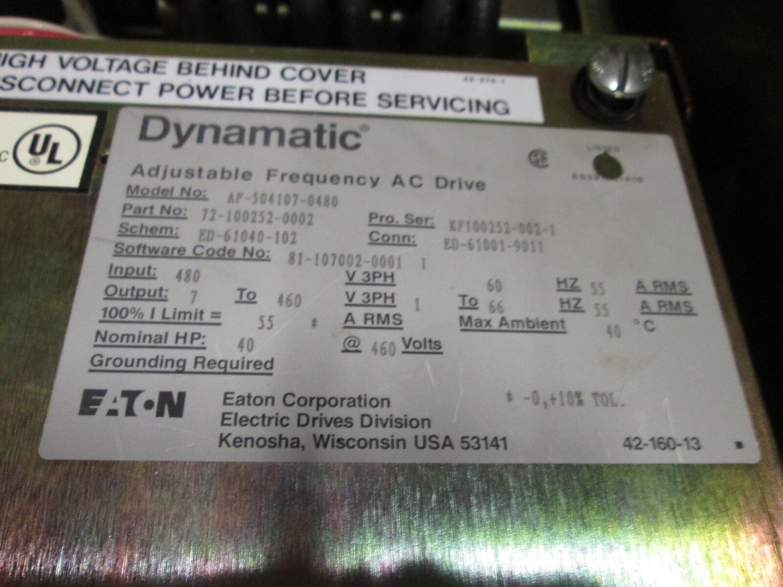 Eaton AF-5000+ AC Drive AF-5040107-0480 72-100252-0002 40Hp Used