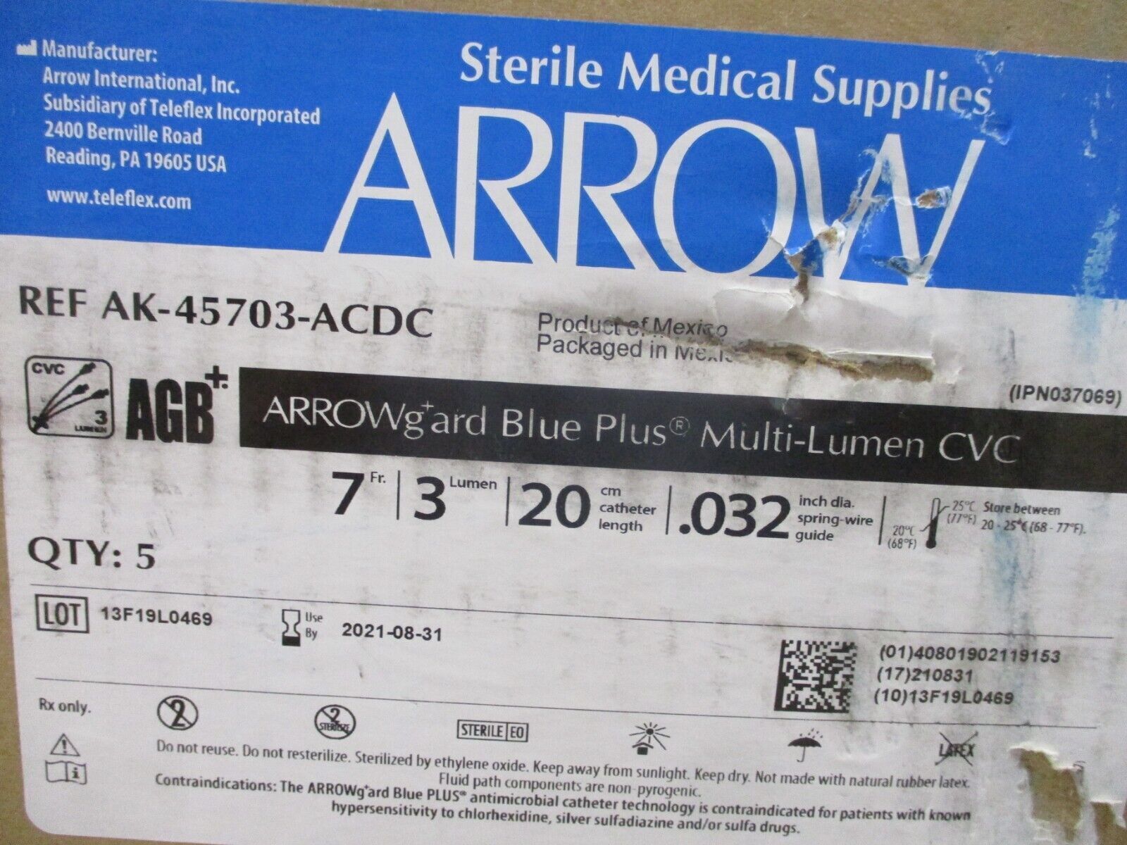 Arrow Arrowg+ard Blue Plus Multi-Lumen CVC AK-45703-ACDC 7FR 3 Lumen New surplus